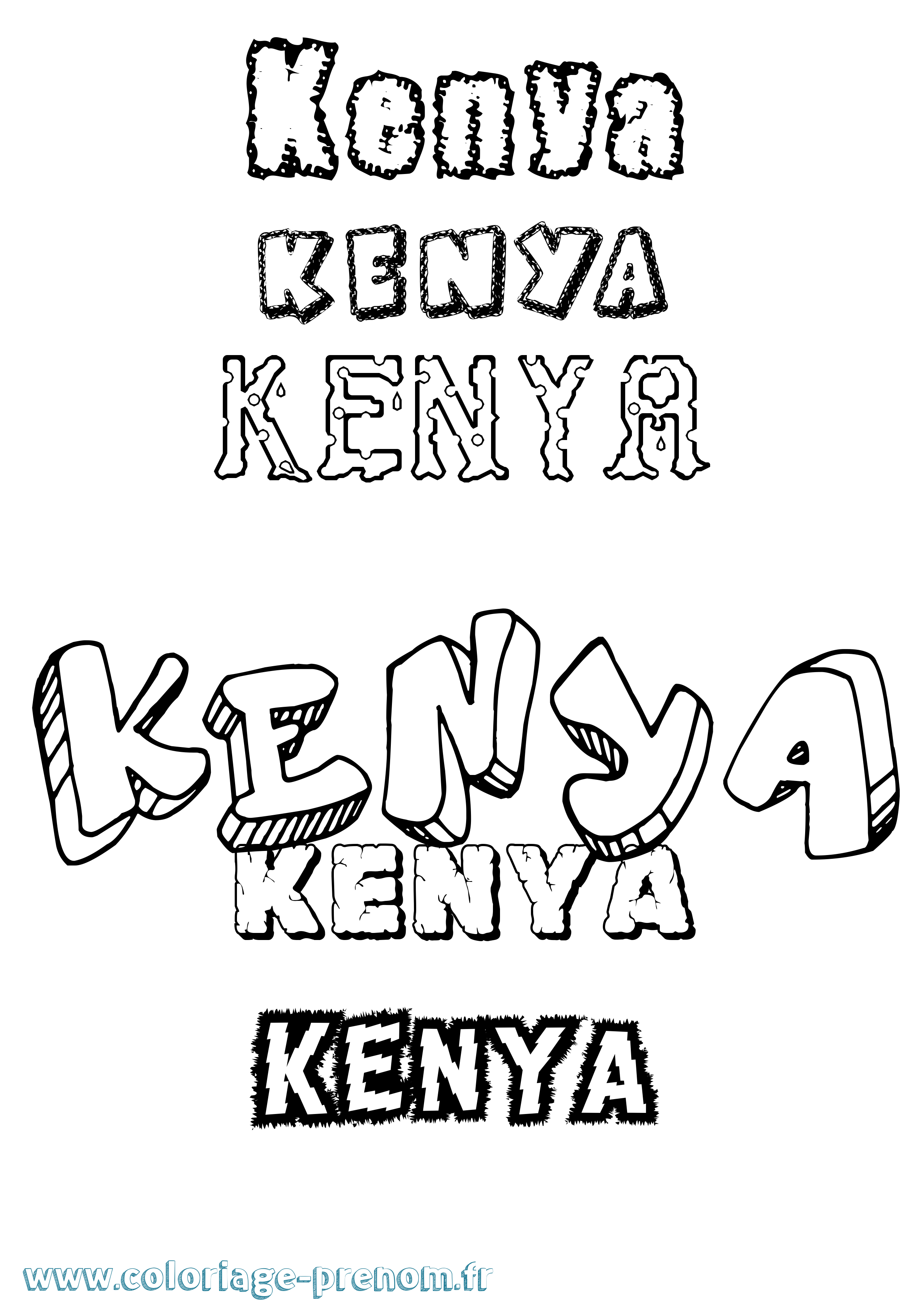 Coloriage Kenya Destructuré Coloriage prénom Kenya Destructuré