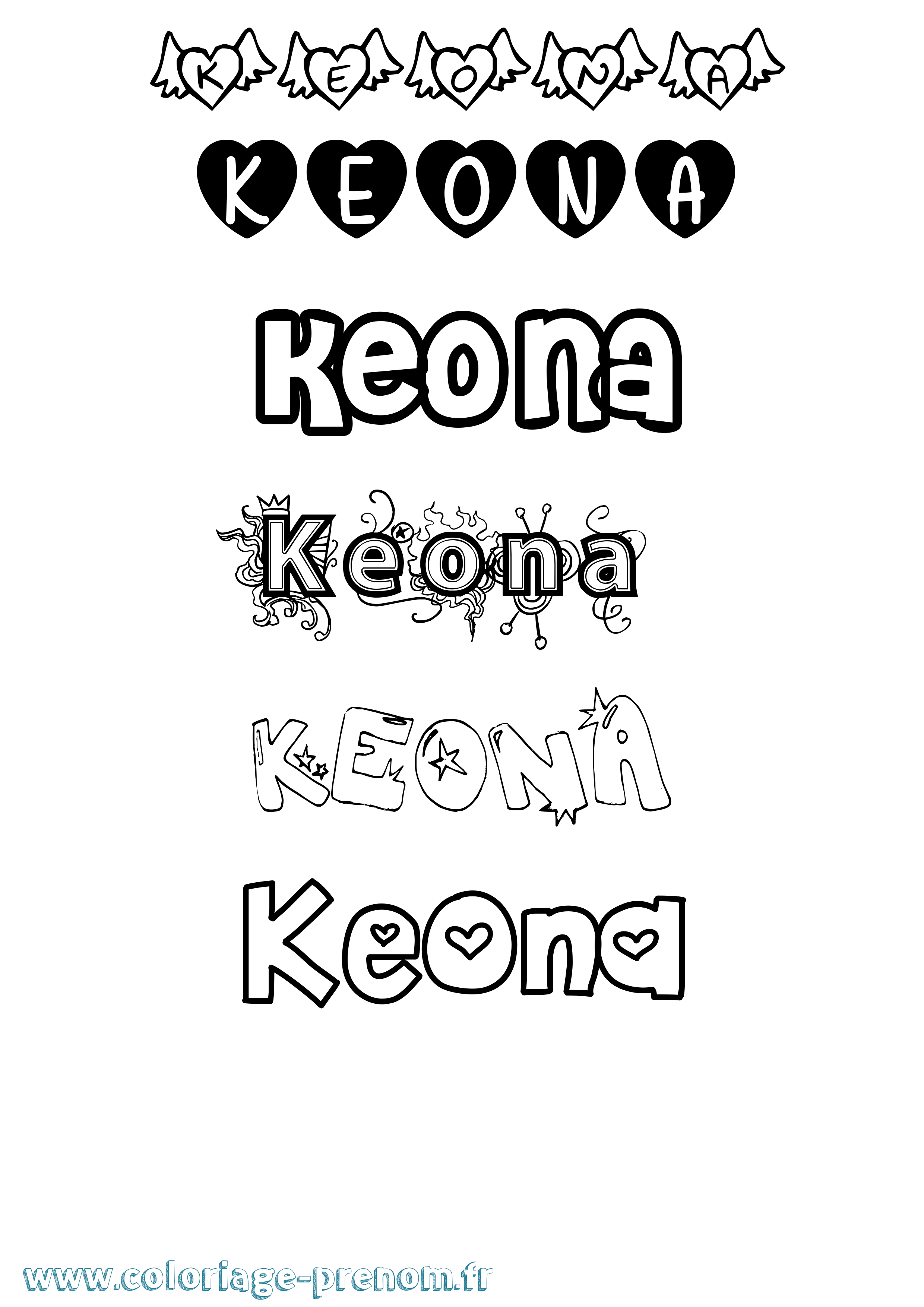 Coloriage Keona Girly Coloriage prénom Keona Girly