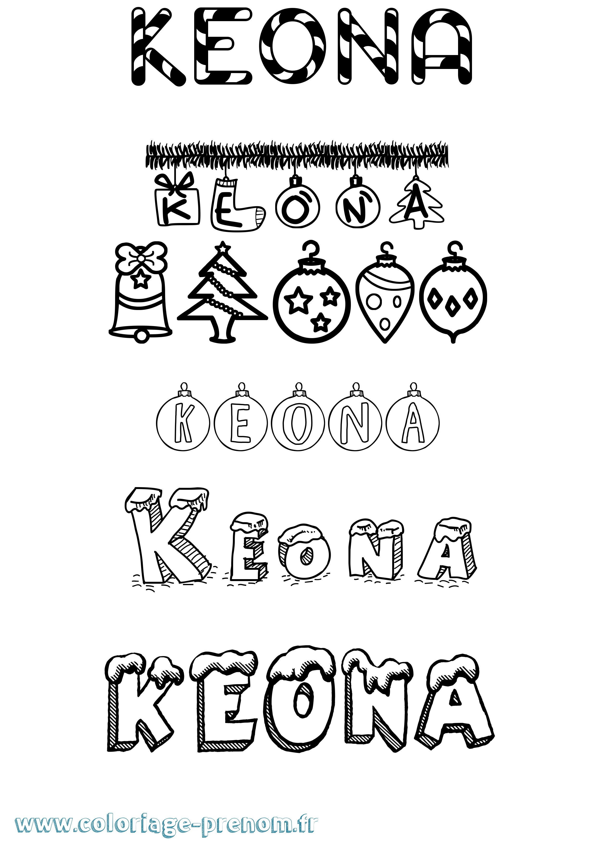 Coloriage Keona Noël Coloriage prénom Keona Noël