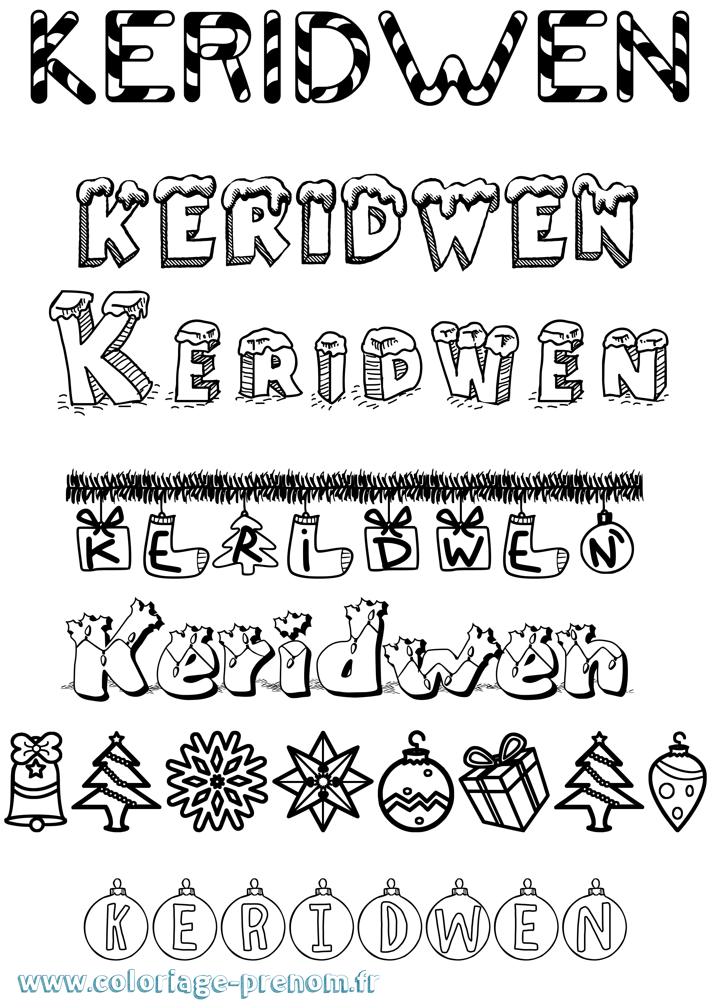 Coloriage Keridwen Noël Coloriage prénom Keridwen Noël