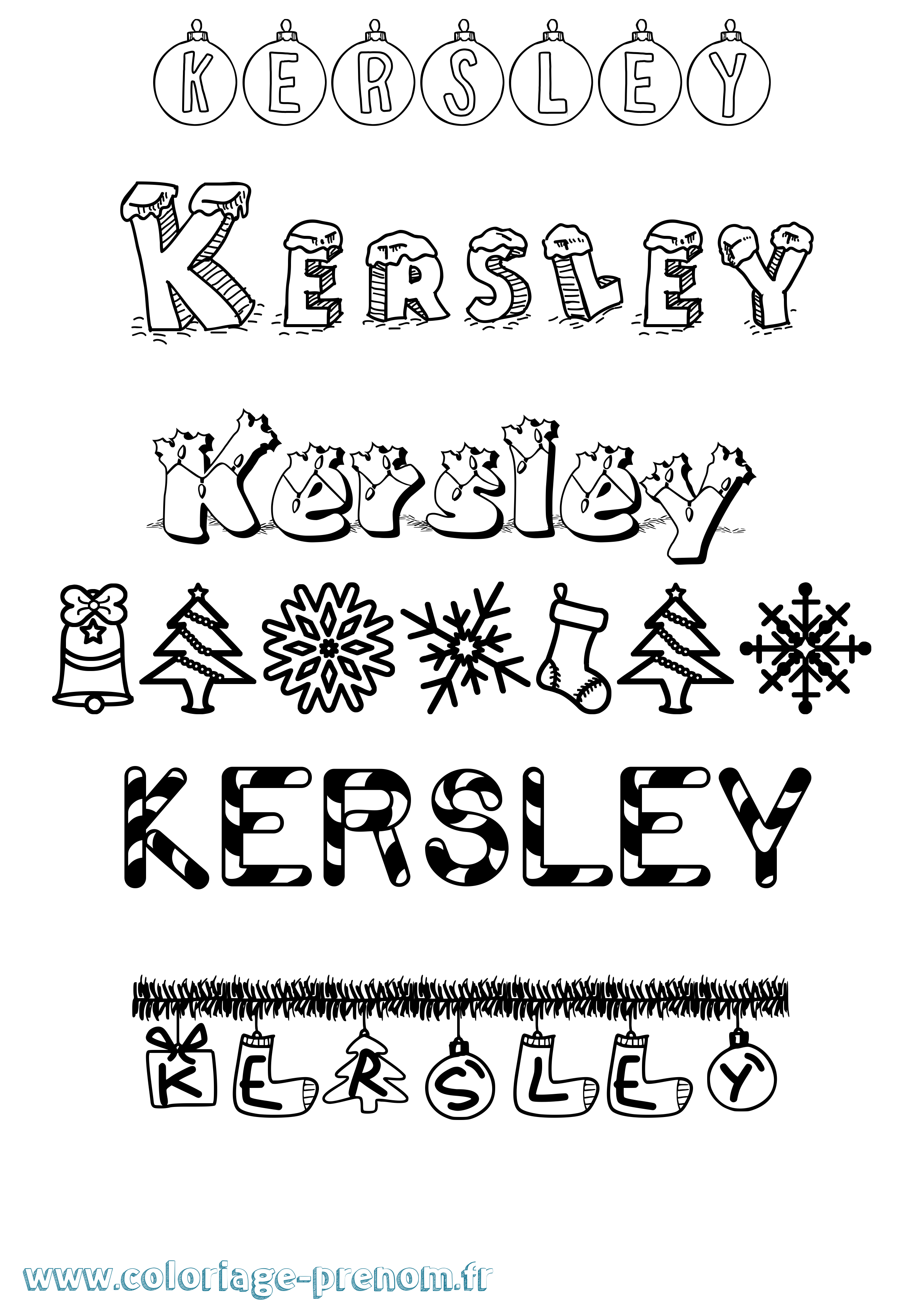 Coloriage Kersley Noël Coloriage prénom Kersley Noël