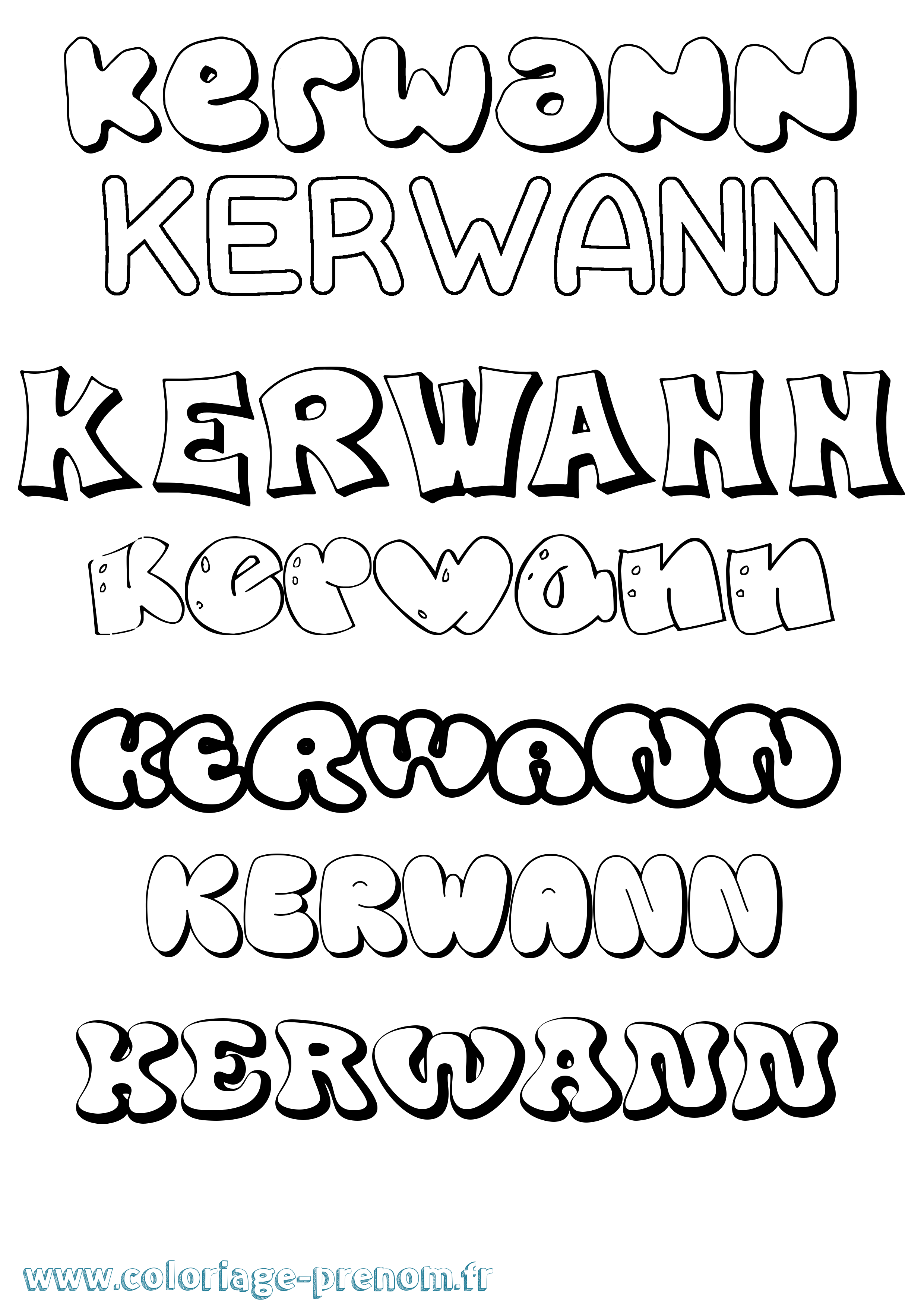 Coloriage Kerwann Bubble Coloriage prénom Kerwann Bubble