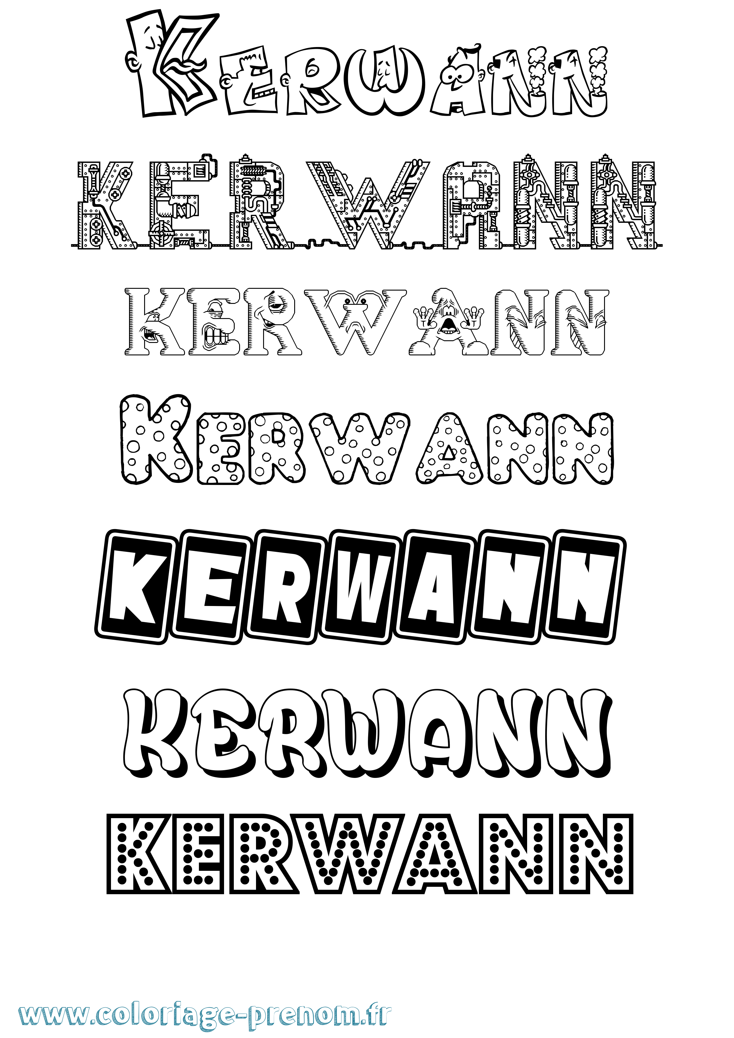 Coloriage Kerwann Fun Coloriage prénom Kerwann Fun
