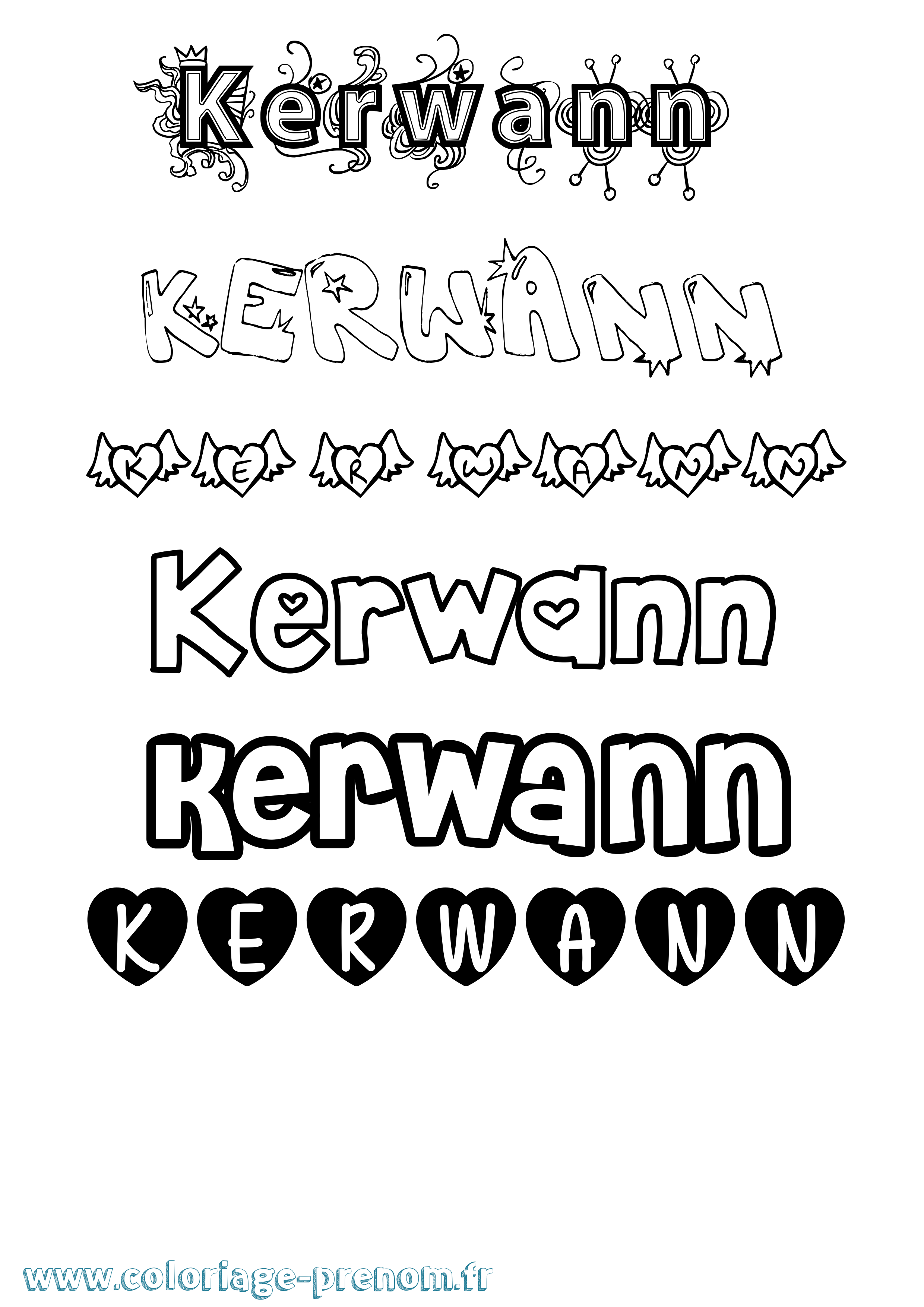 Coloriage Kerwann Girly Coloriage prénom Kerwann Girly