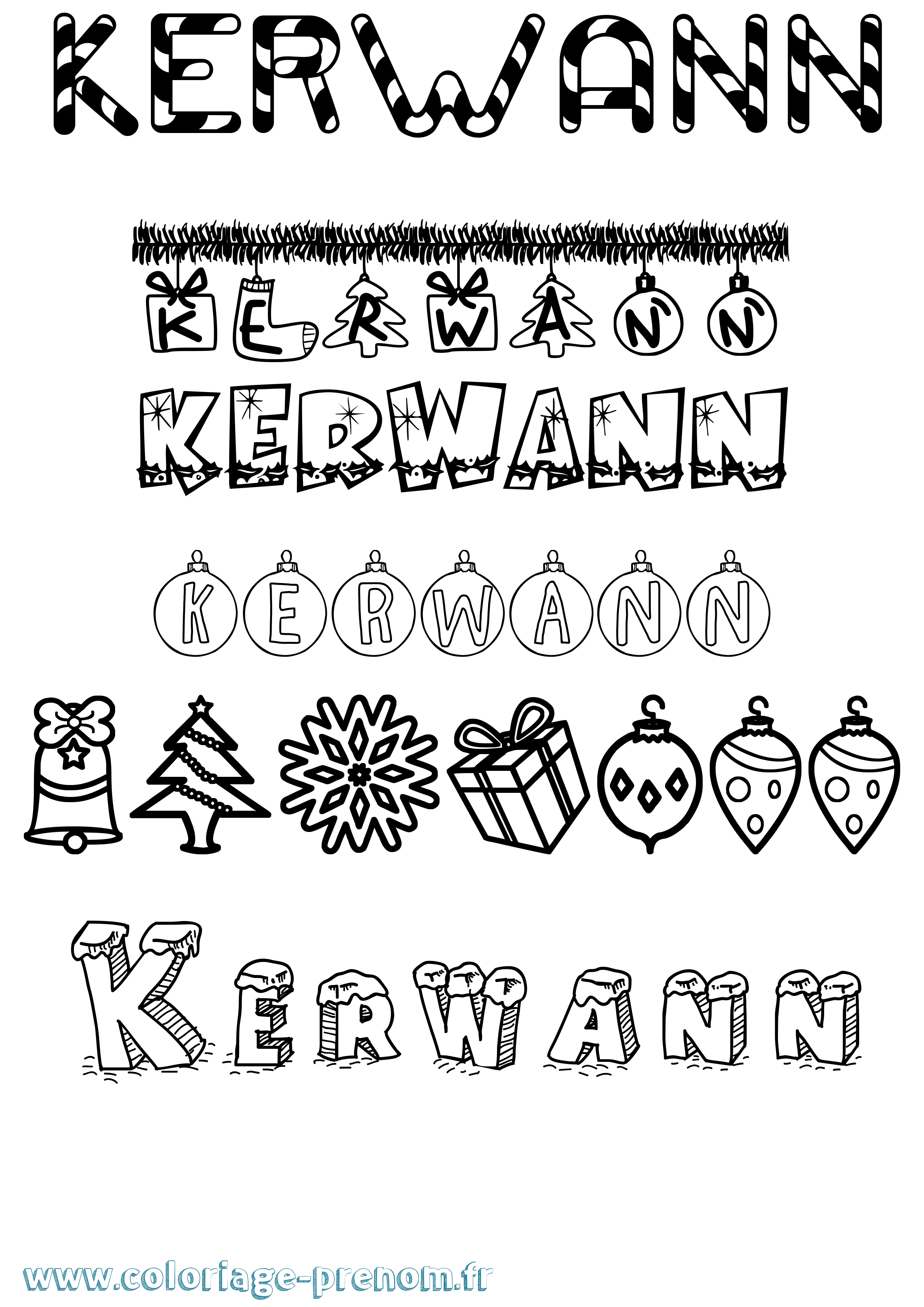 Coloriage Kerwann Noël Coloriage prénom Kerwann Noël