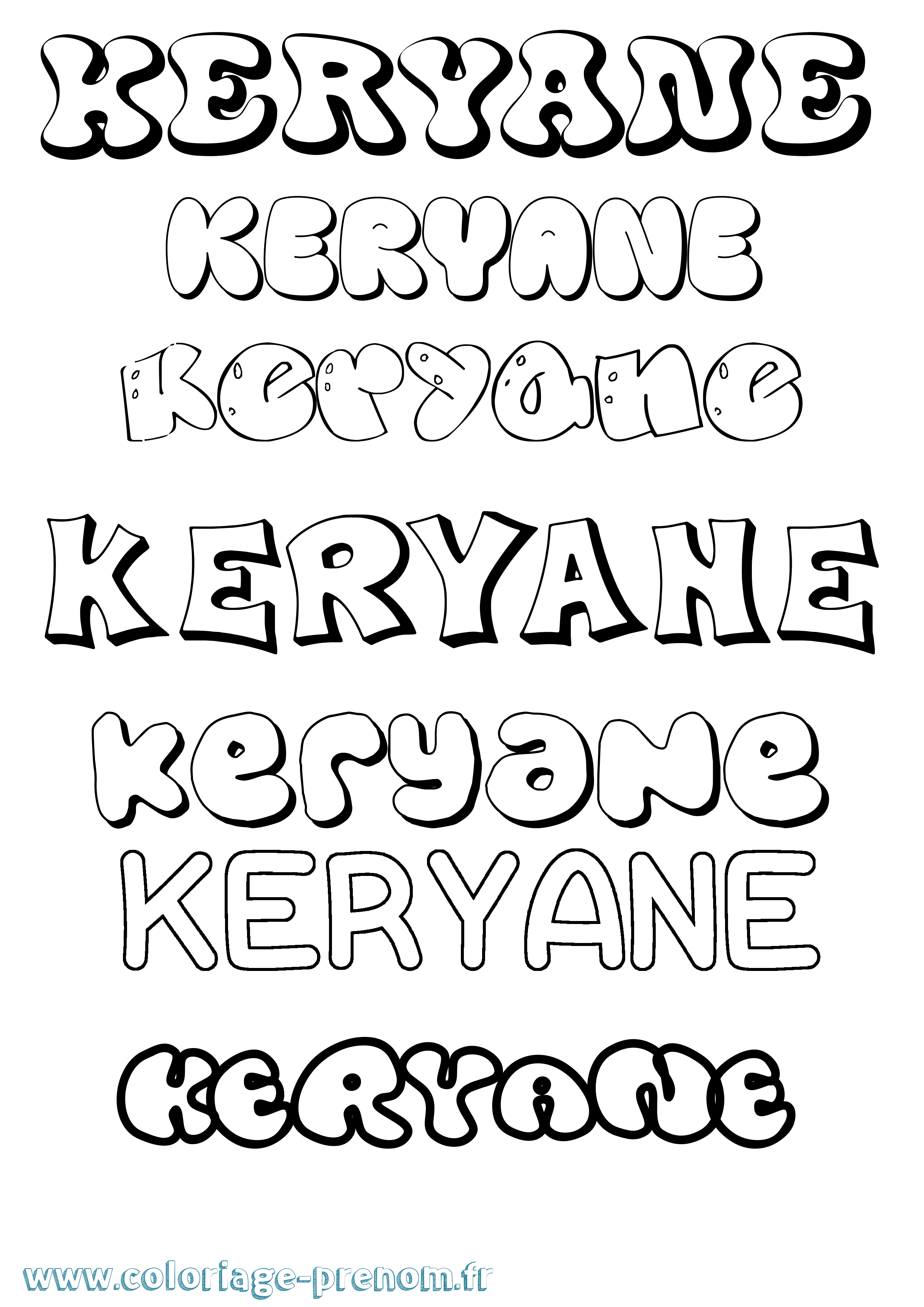 Coloriage Keryane Bubble Coloriage prénom Keryane Bubble