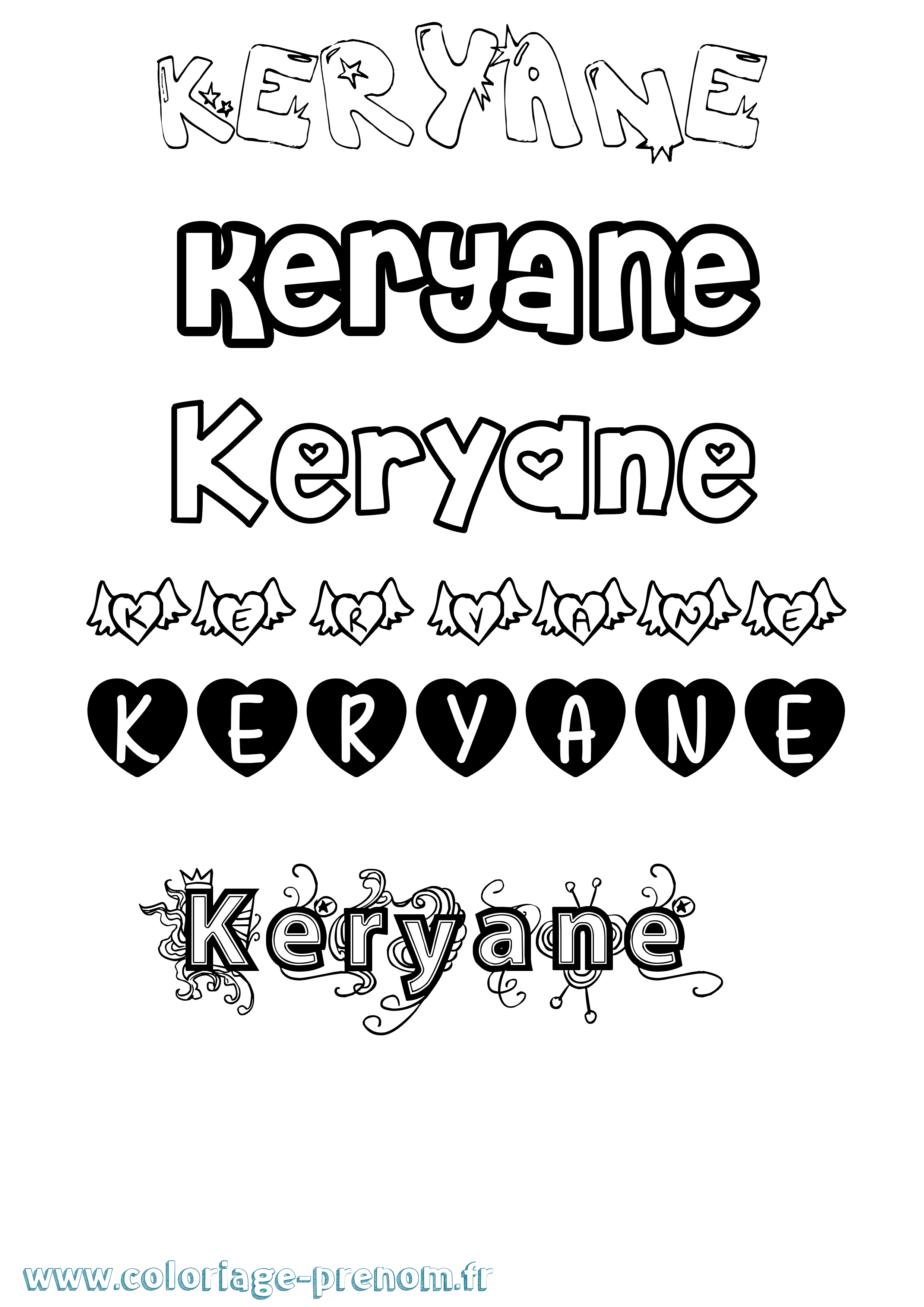 Coloriage Keryane Girly Coloriage prénom Keryane Girly