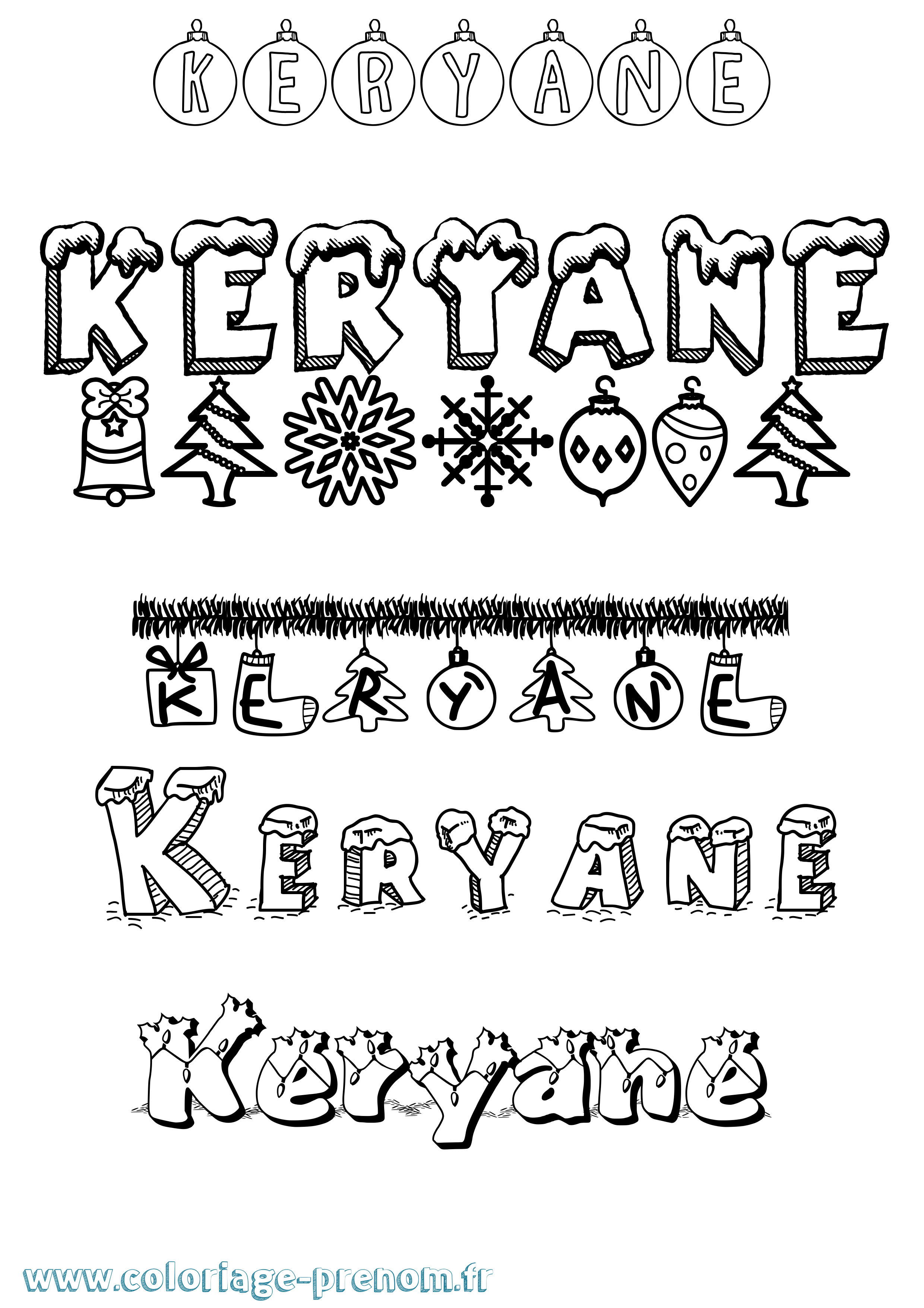 Coloriage Keryane Noël Coloriage prénom Keryane Noël