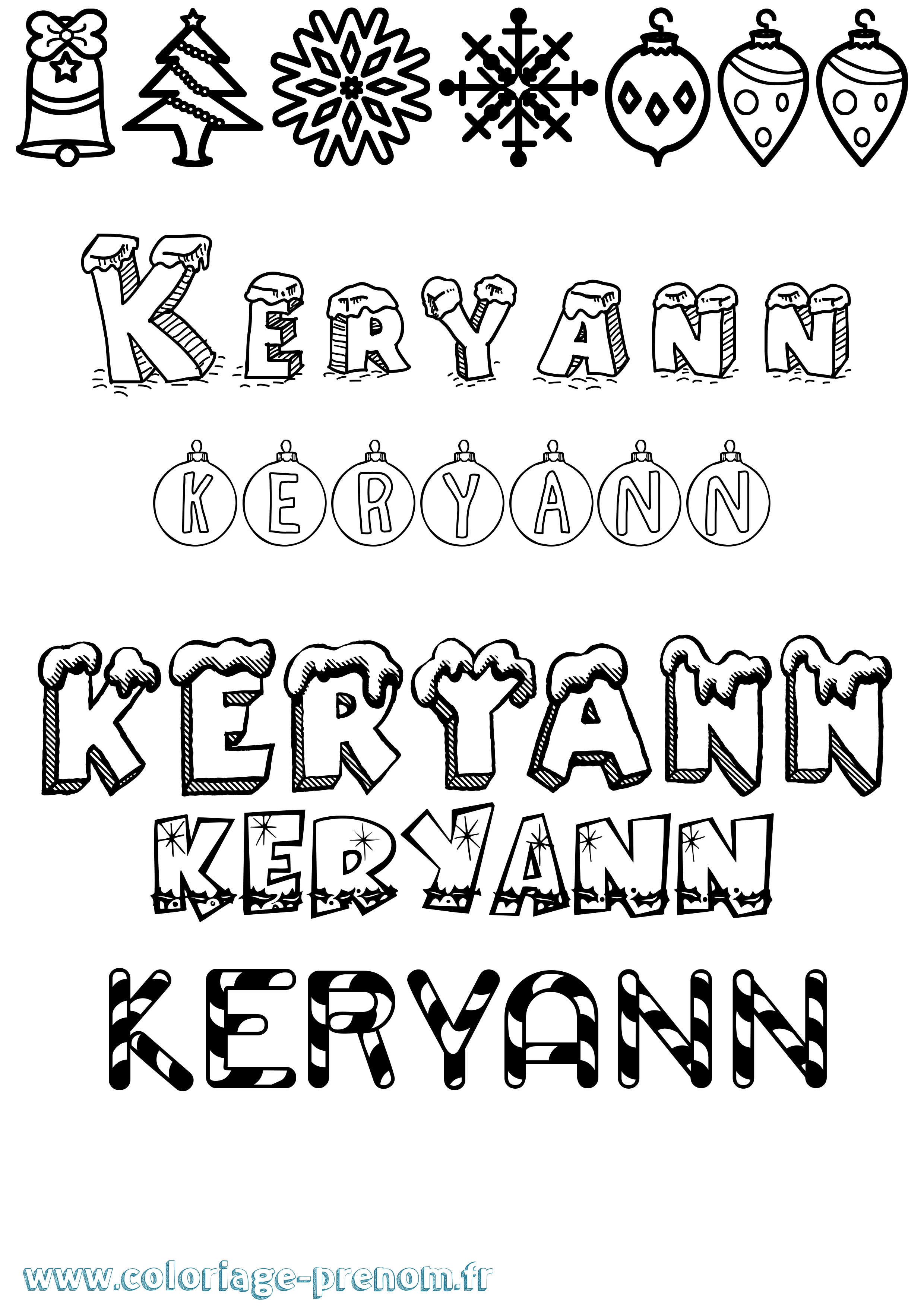 Coloriage Keryann Noël Coloriage prénom Keryann Noël