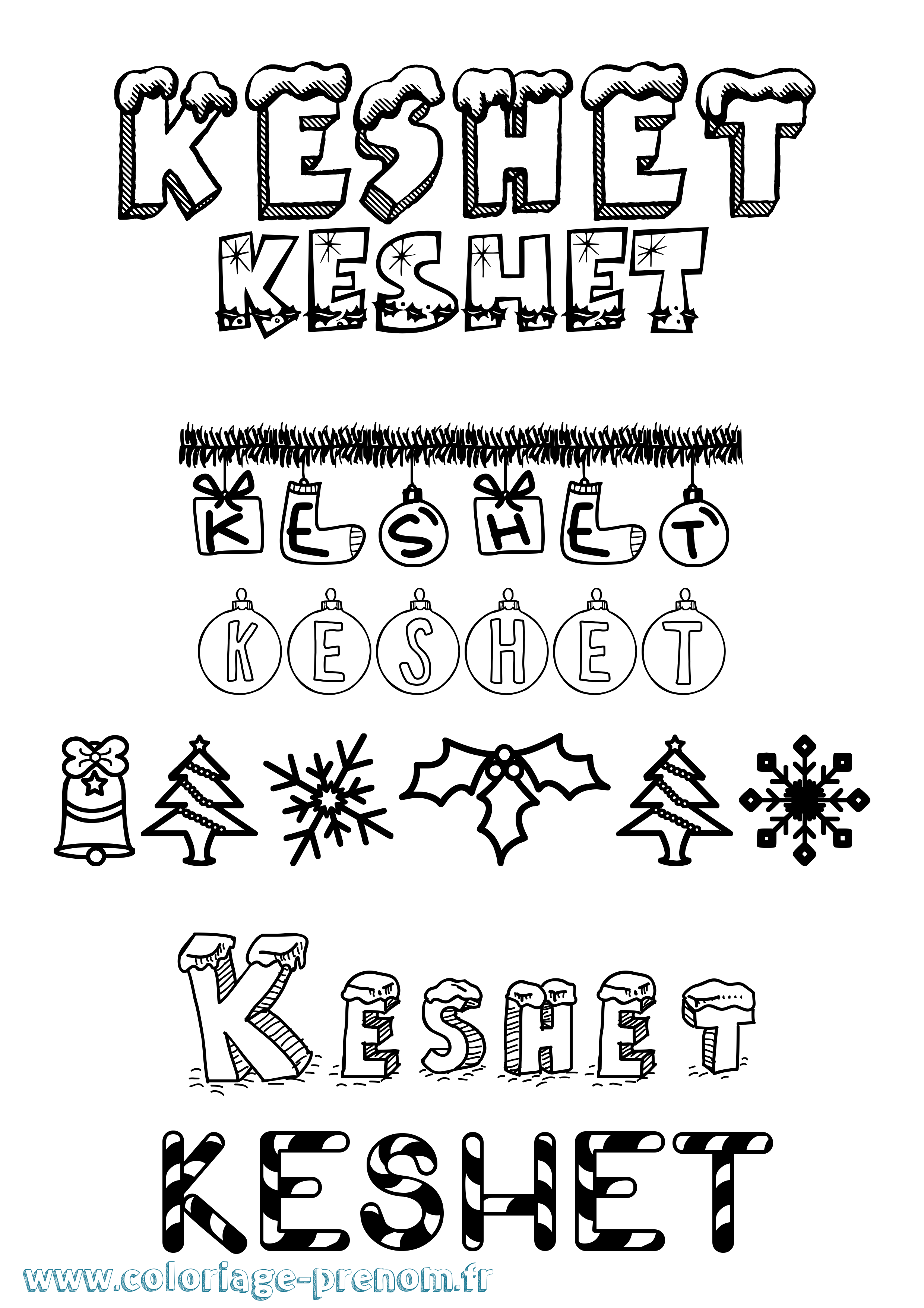 Coloriage Keshet Noël Coloriage prénom Keshet Noël