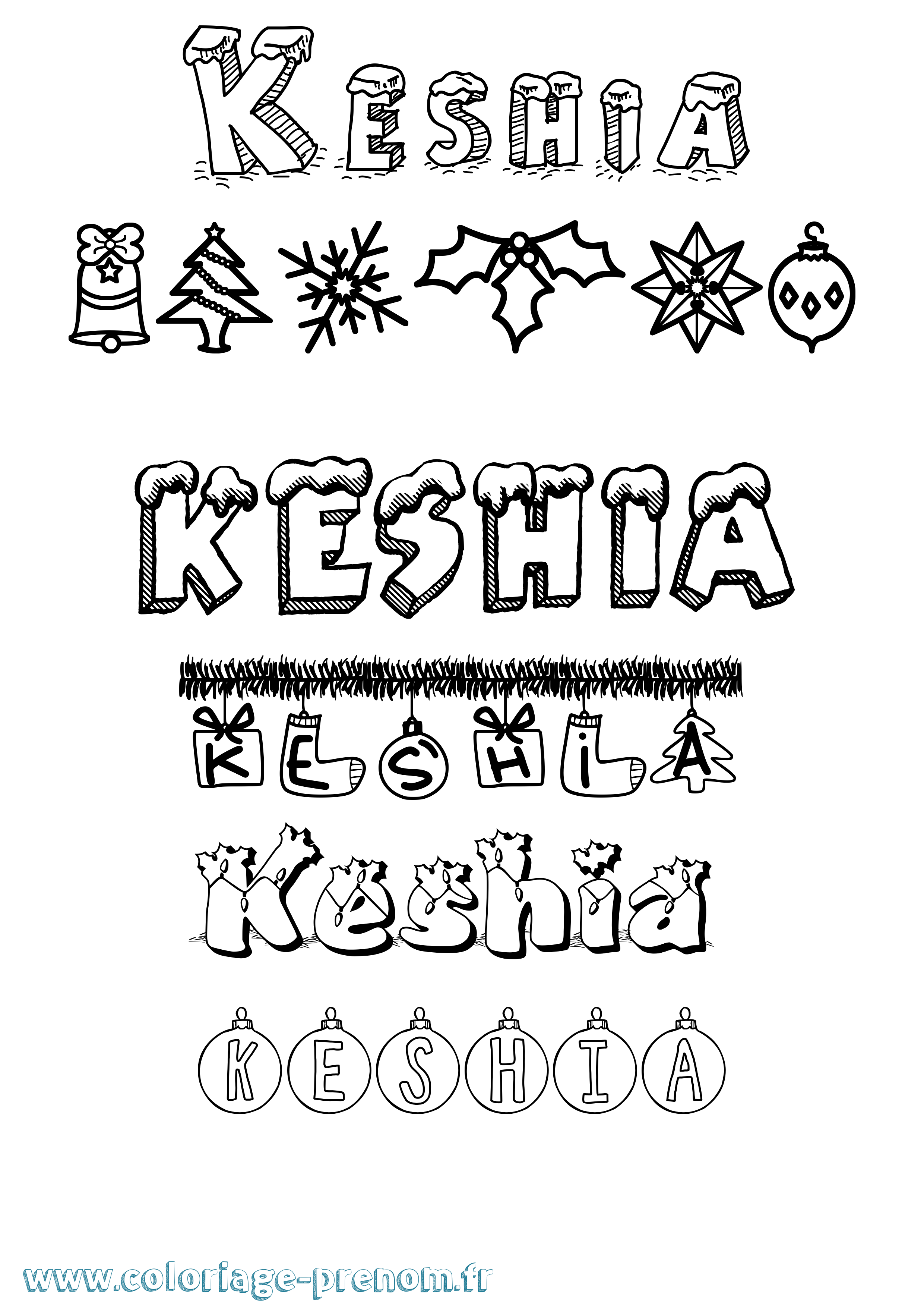 Coloriage Keshia Noël Coloriage prénom Keshia Noël