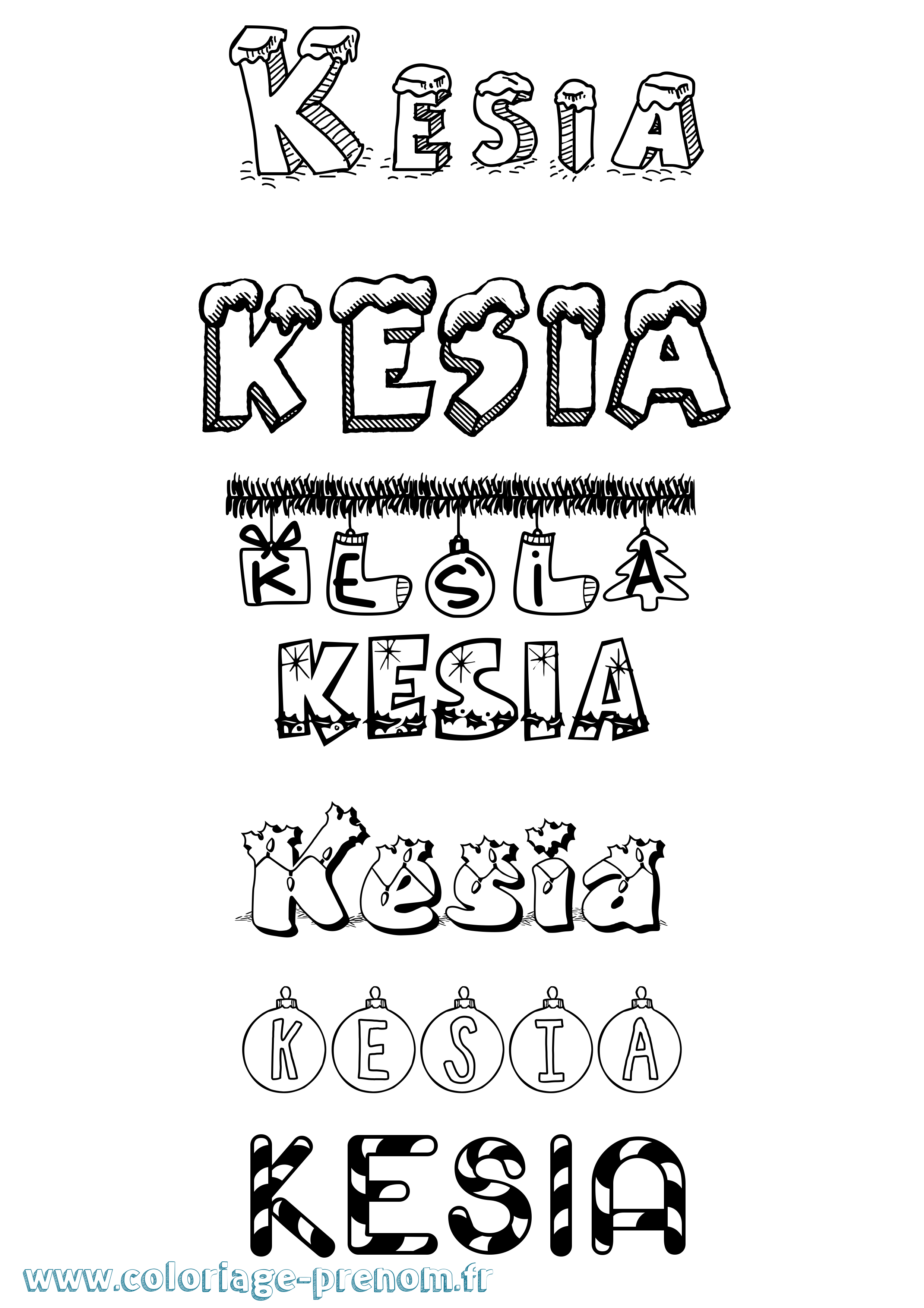 Coloriage Kesia Noël Coloriage prénom Kesia Noël