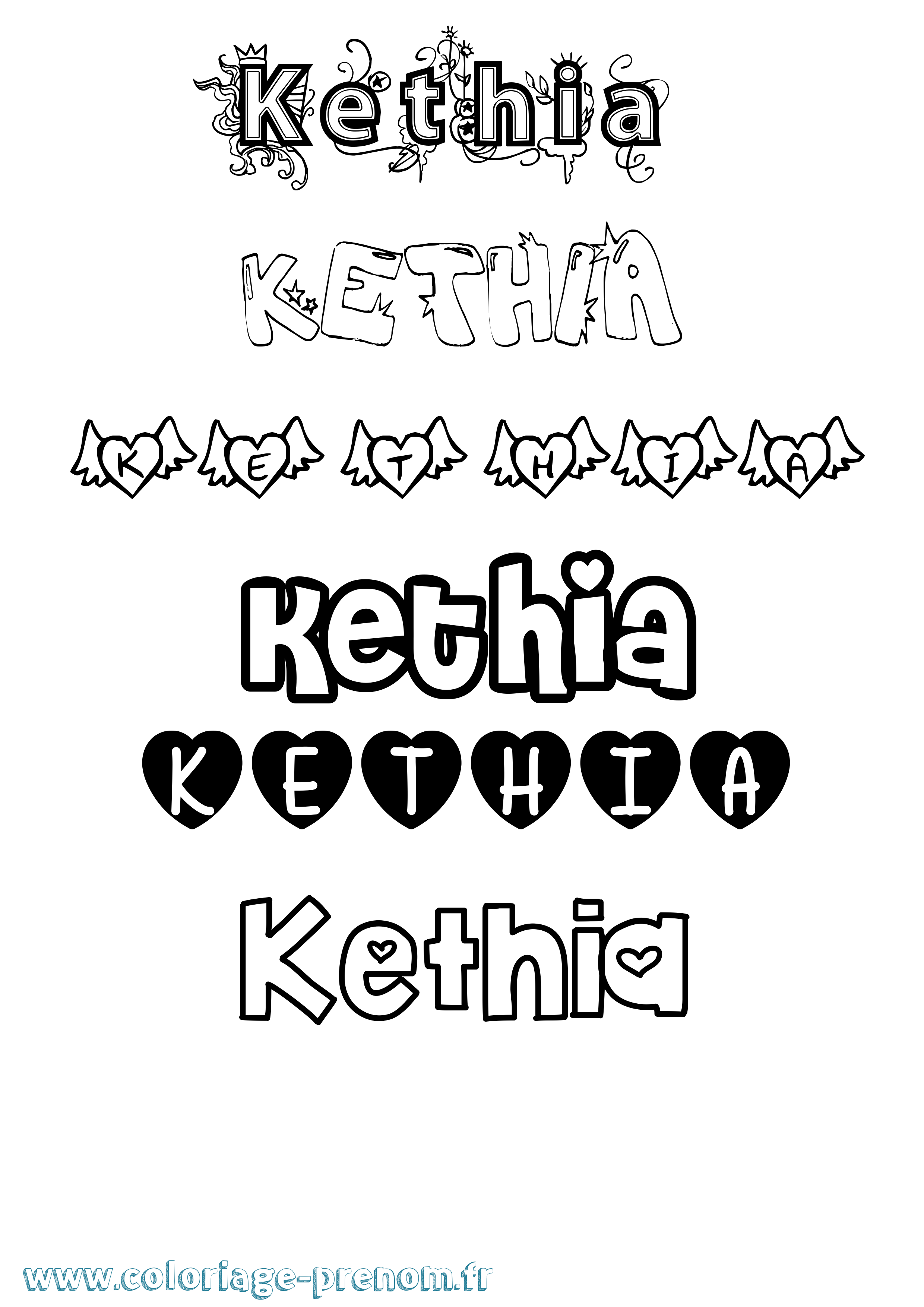 Coloriage Kethia Girly Coloriage prénom Kethia Girly