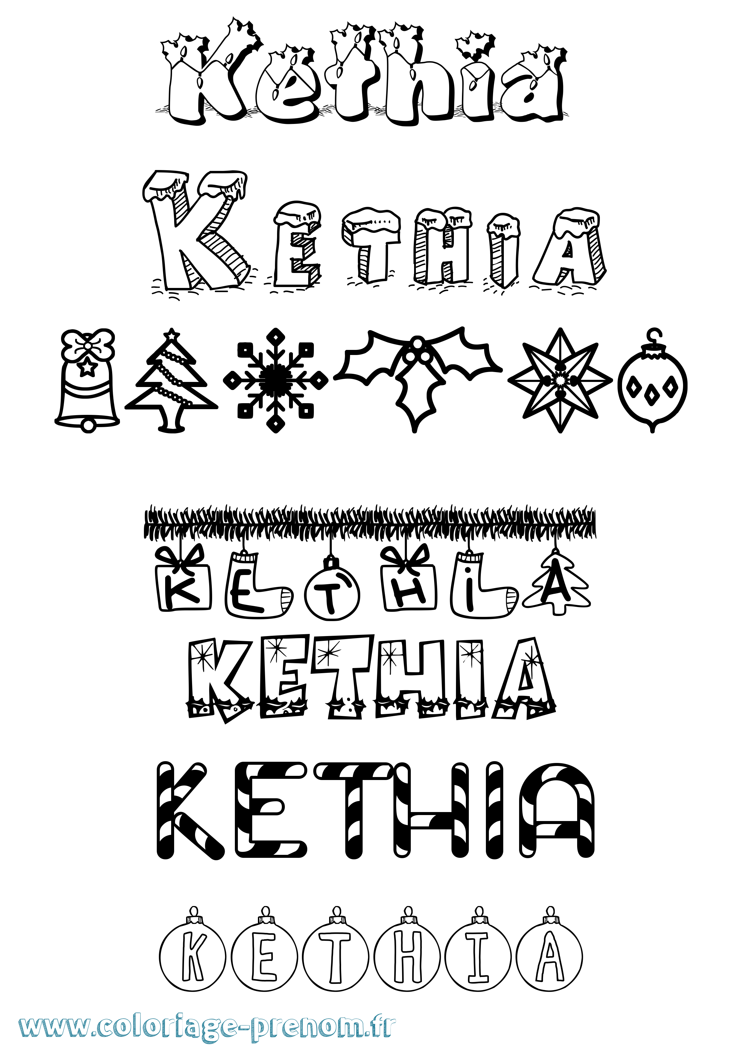 Coloriage Kethia Noël Coloriage prénom Kethia Noël