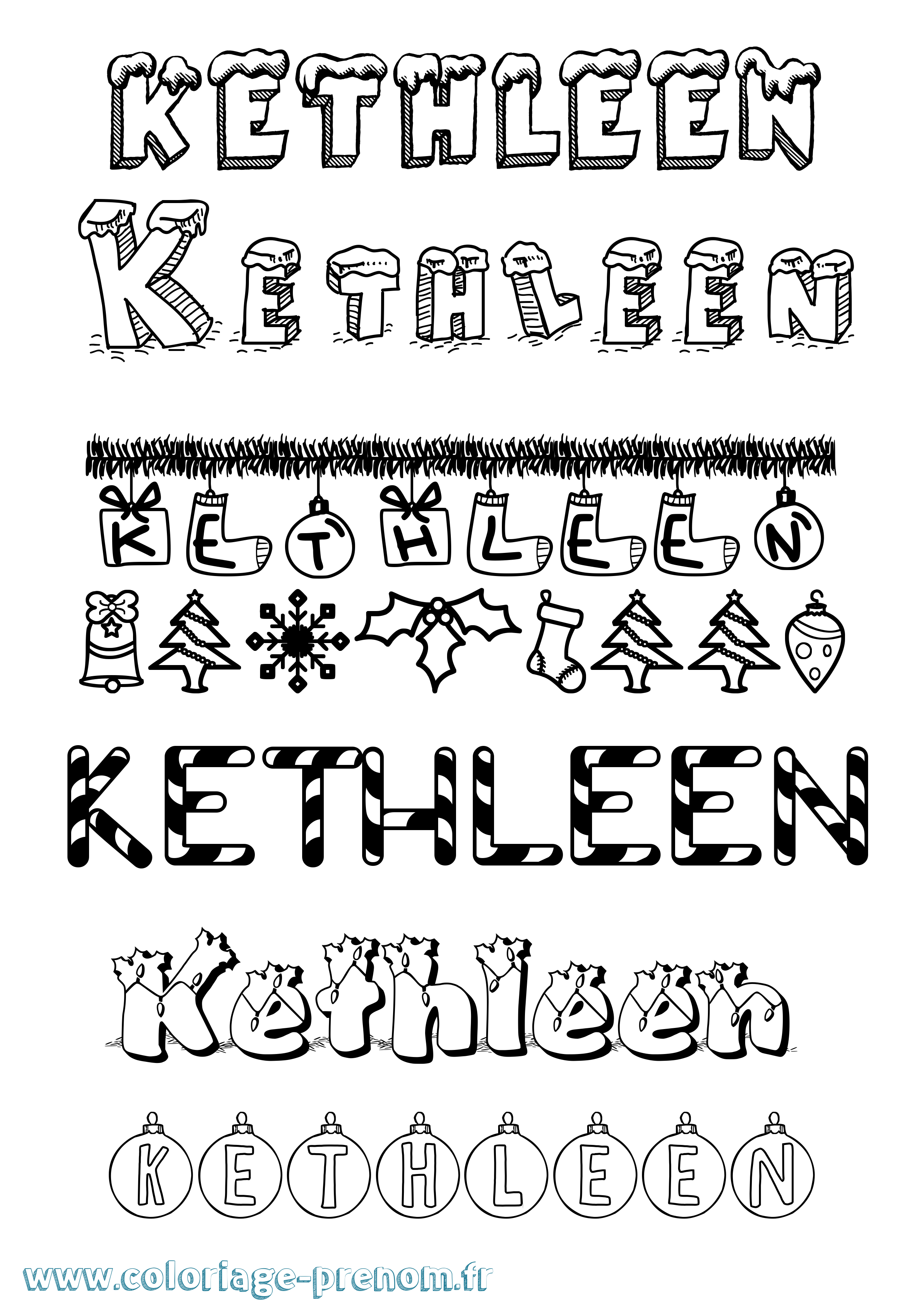 Coloriage Kethleen Noël Coloriage prénom Kethleen Noël
