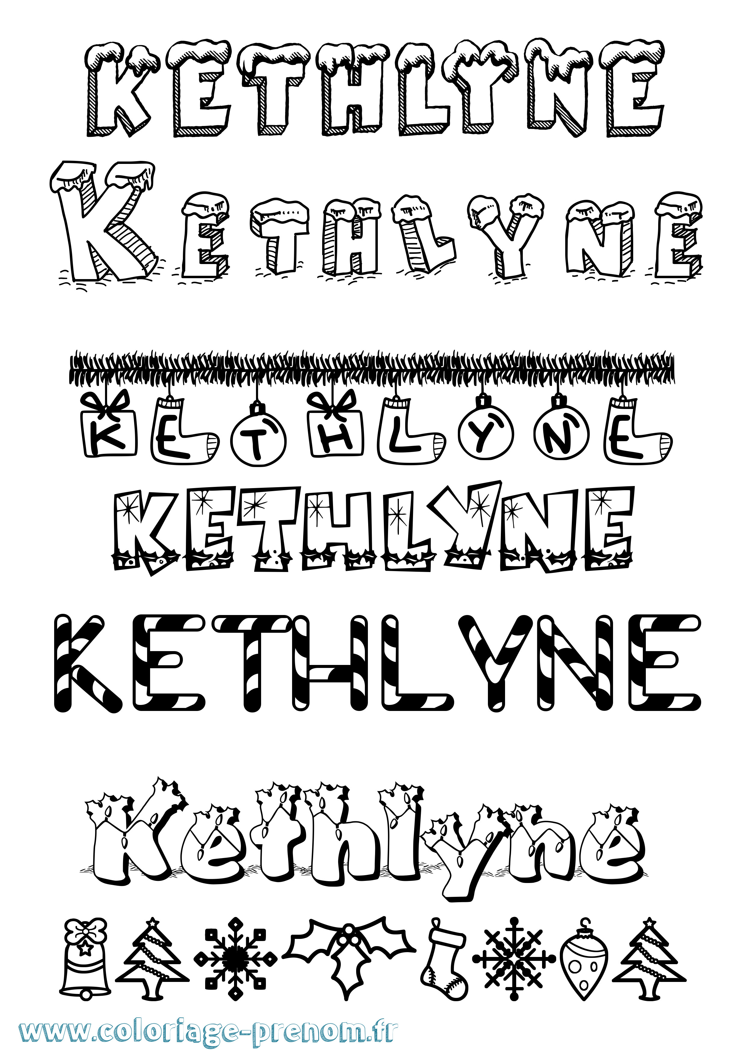 Coloriage Kethlyne Noël Coloriage prénom Kethlyne Noël