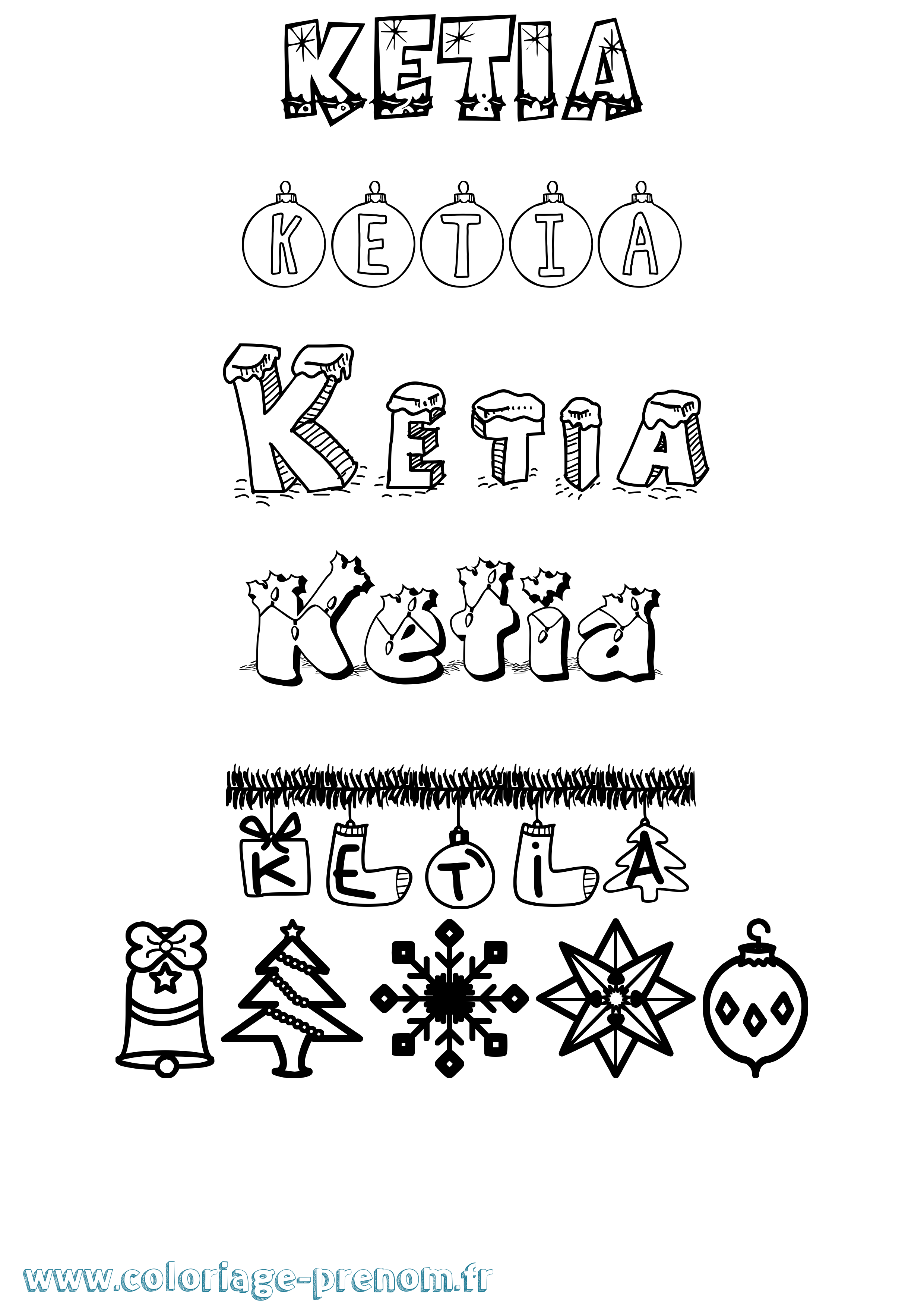 Coloriage Ketia Noël Coloriage prénom Ketia Noël