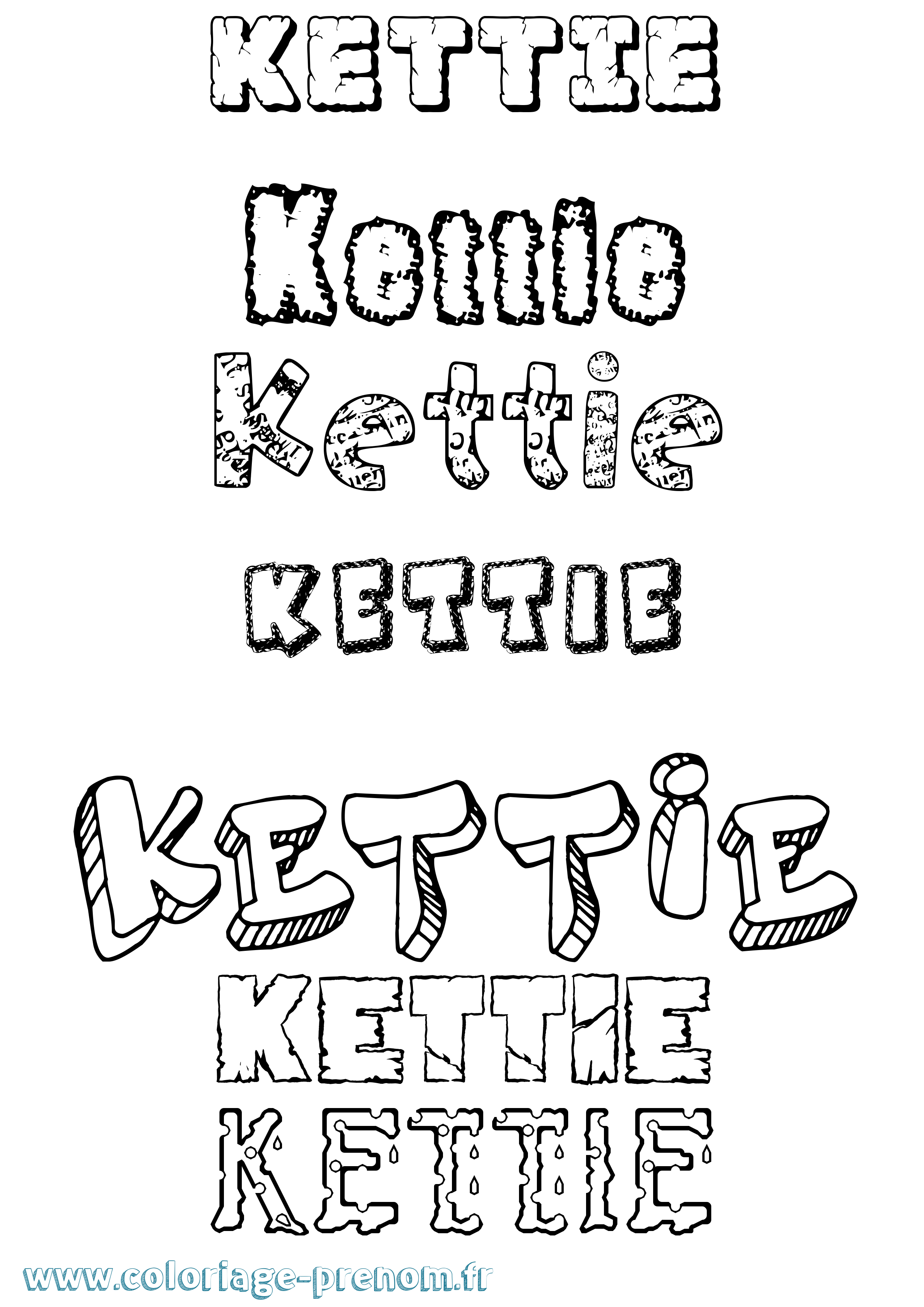 Coloriage Kettie Destructuré Coloriage prénom Kettie Destructuré