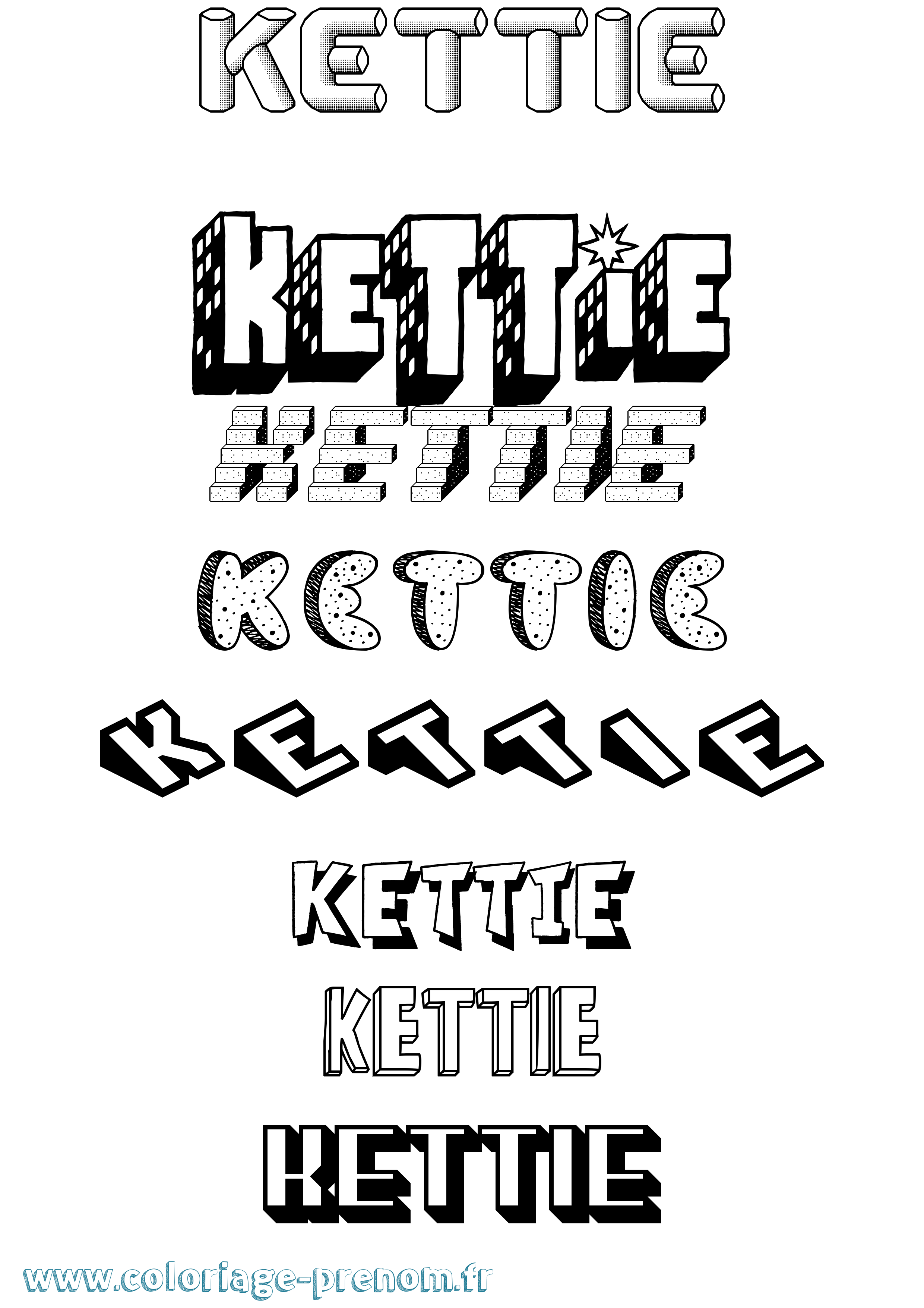 Coloriage Kettie Effet 3D Coloriage prénom Kettie Effet 3D