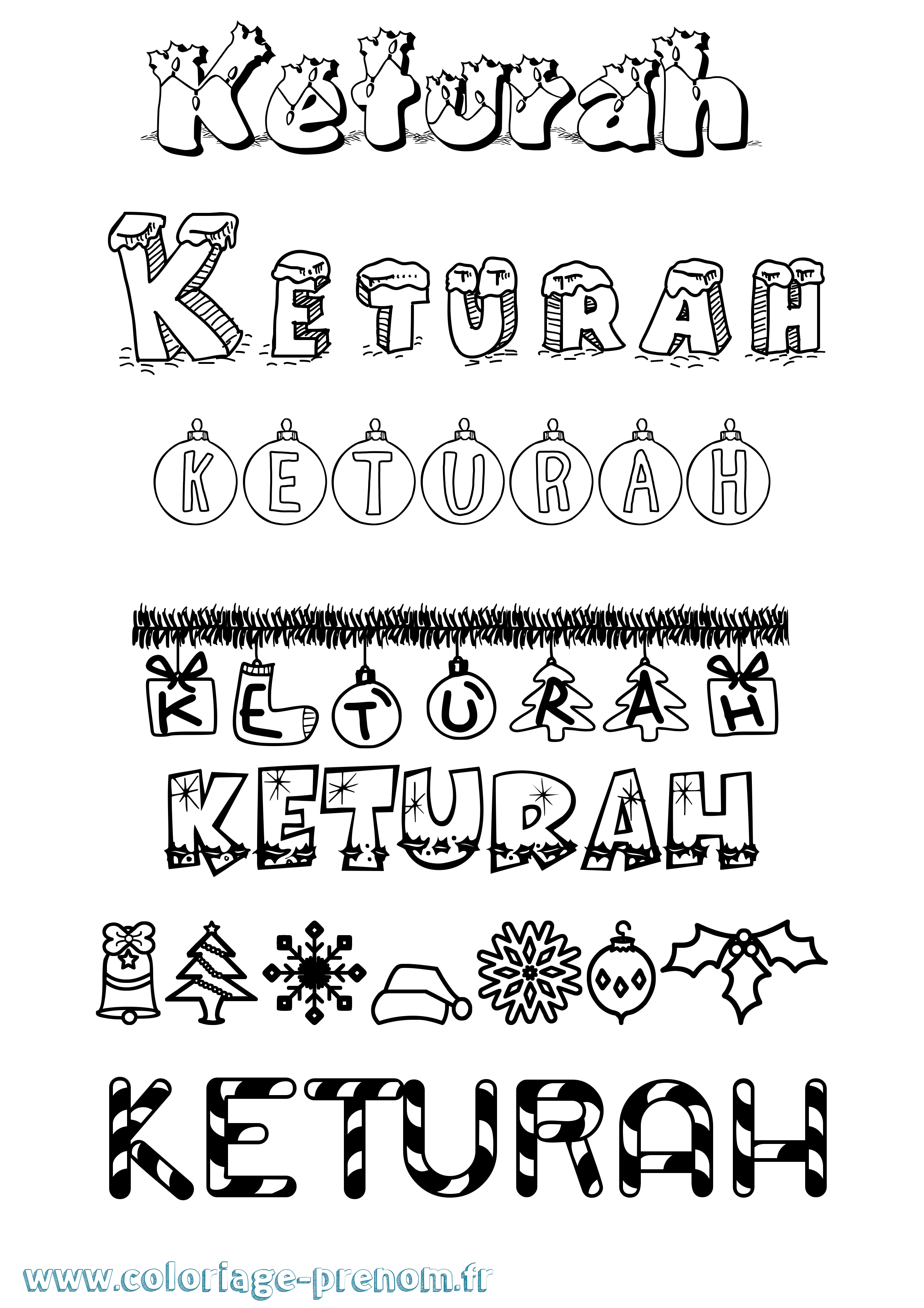 Coloriage Keturah Noël Coloriage prénom Keturah Noël