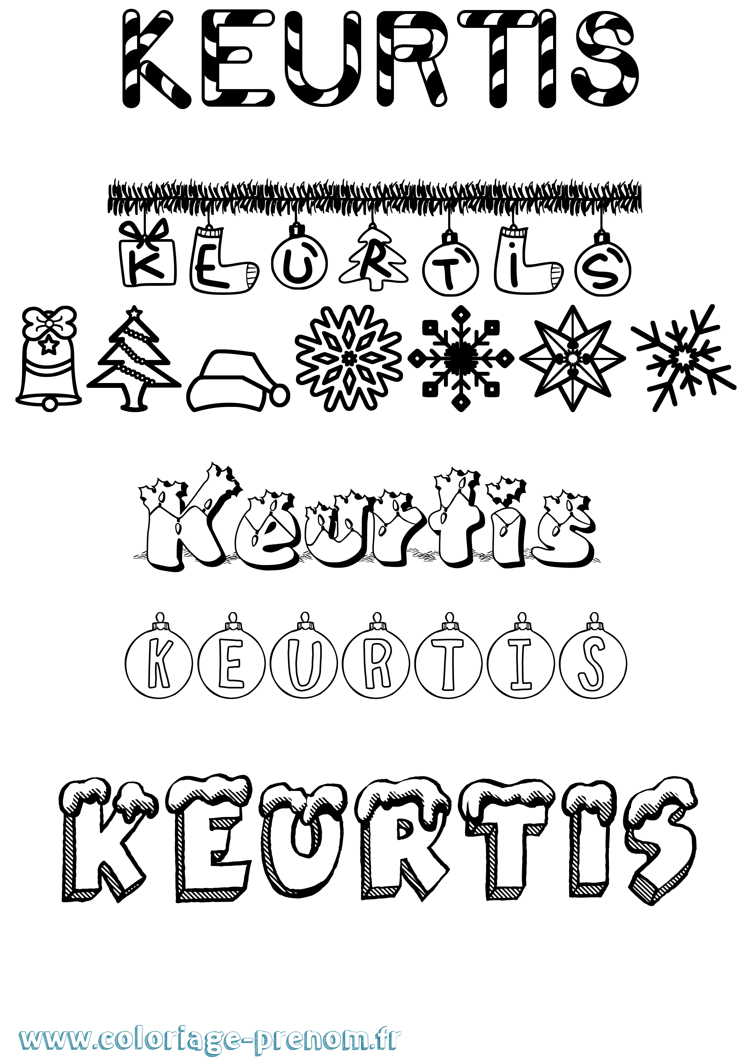 Coloriage Keurtis Noël Coloriage prénom Keurtis Noël