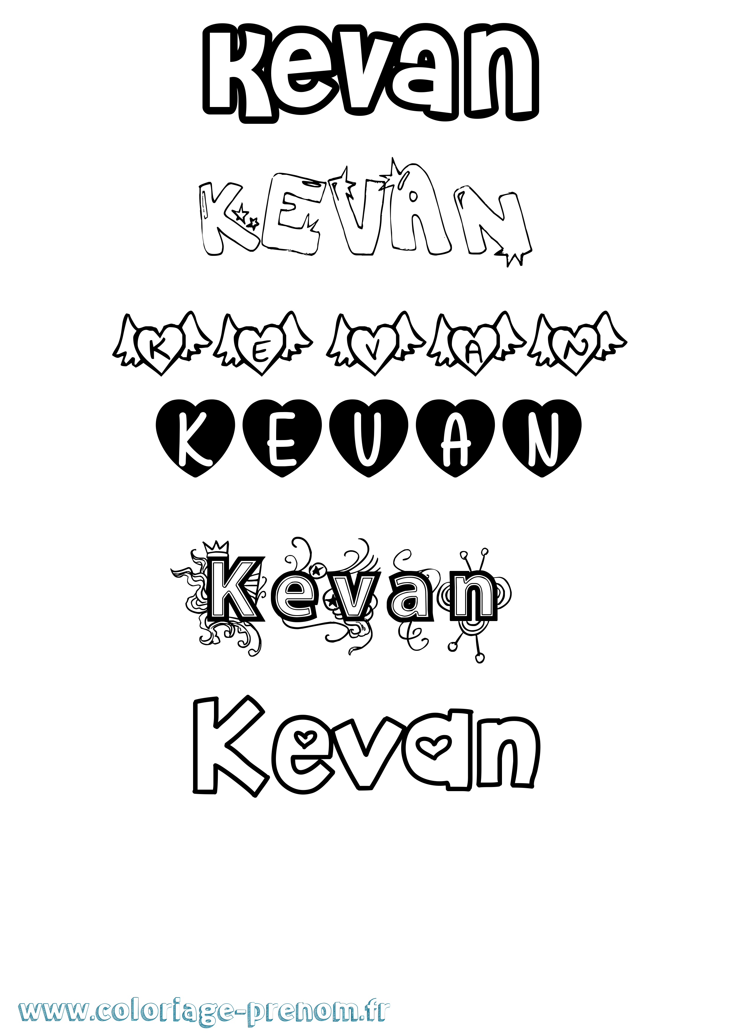 Coloriage Kevan Girly Coloriage prénom Kevan Girly