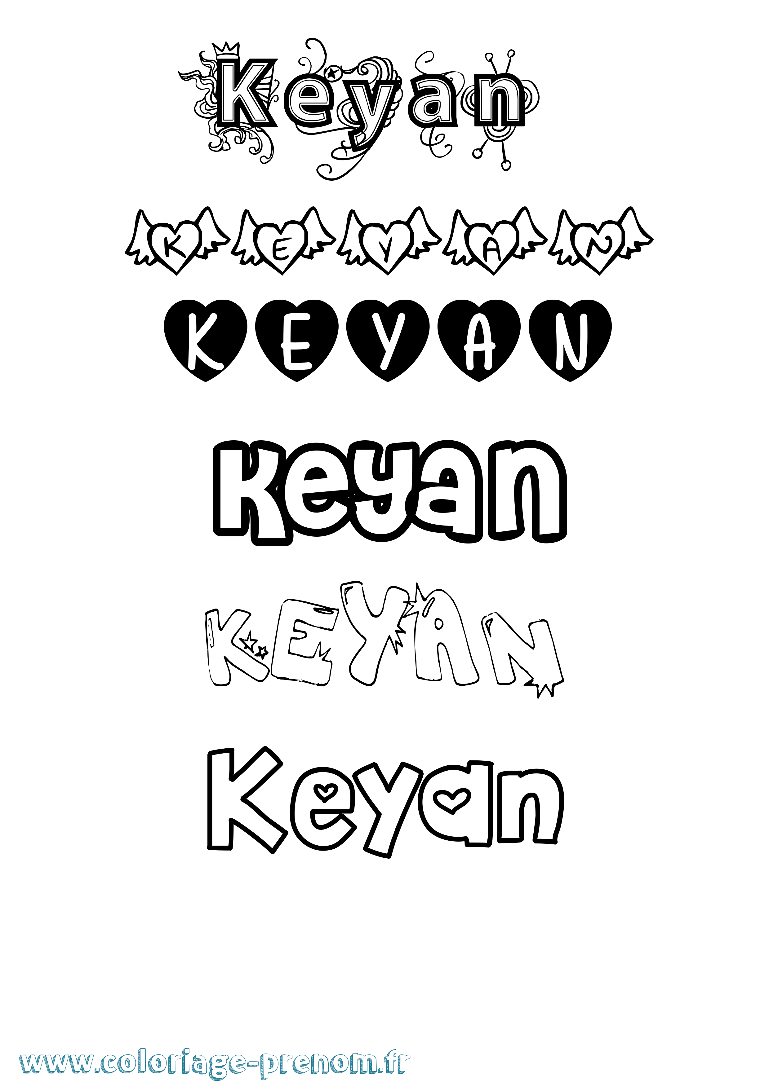 Coloriage Keyan Girly Coloriage prénom Keyan Girly