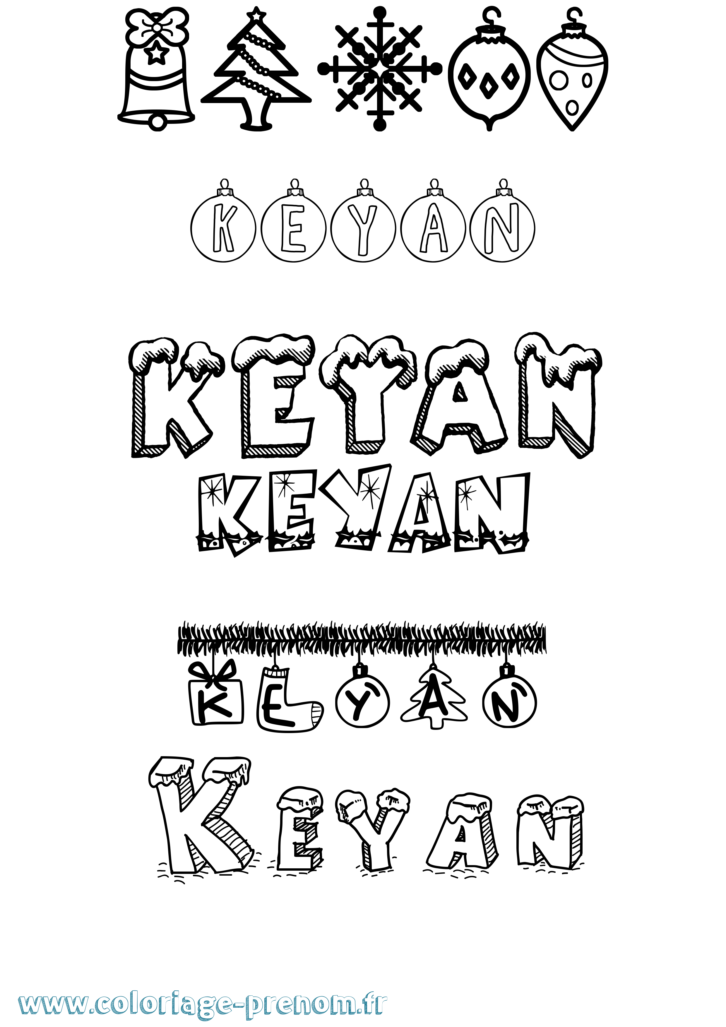 Coloriage Keyan Noël Coloriage prénom Keyan Noël