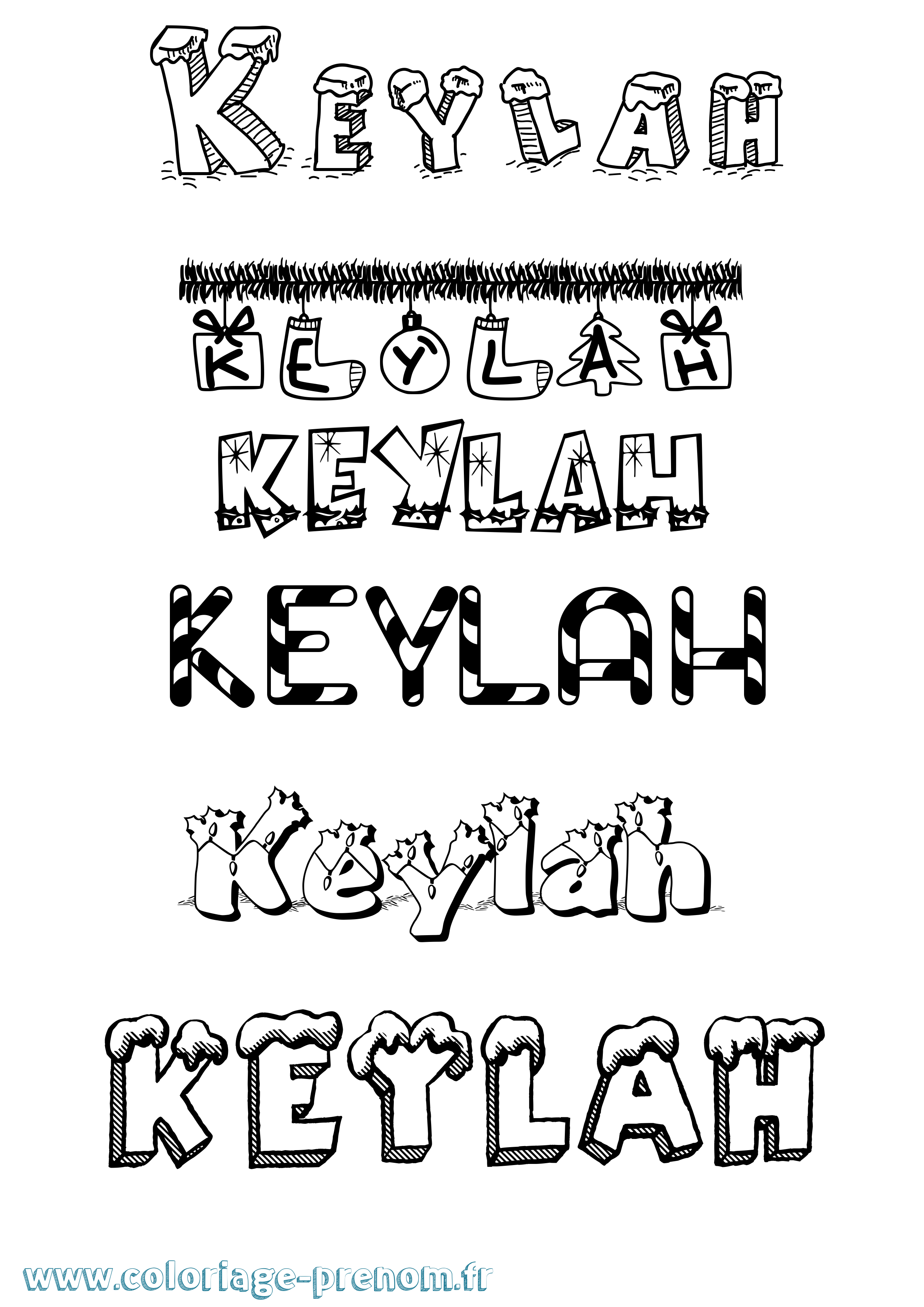 Coloriage Keylah Noël Coloriage prénom Keylah Noël