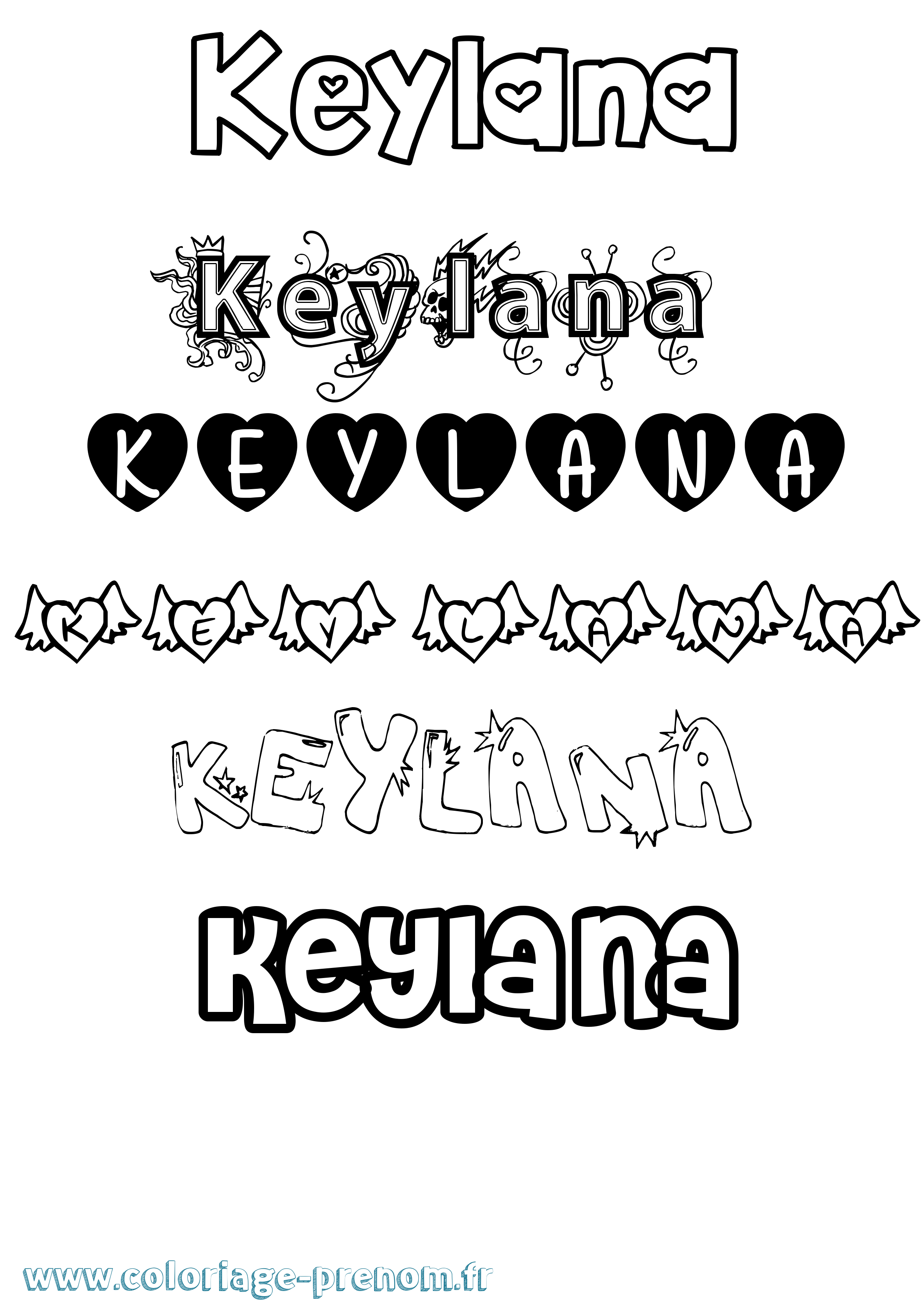 Coloriage Keylana Girly Coloriage prénom Keylana Girly