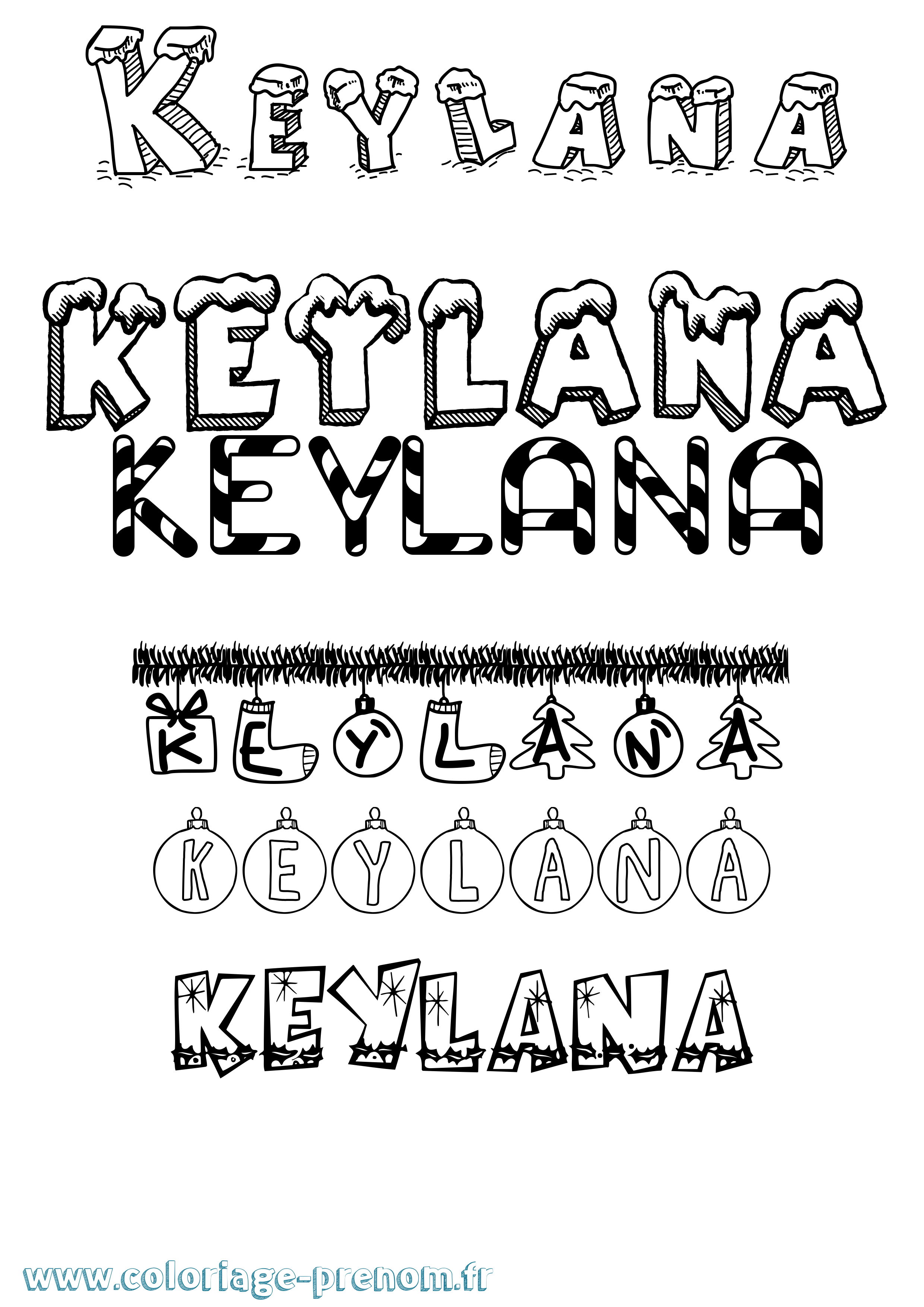 Coloriage Keylana Noël Coloriage prénom Keylana Noël
