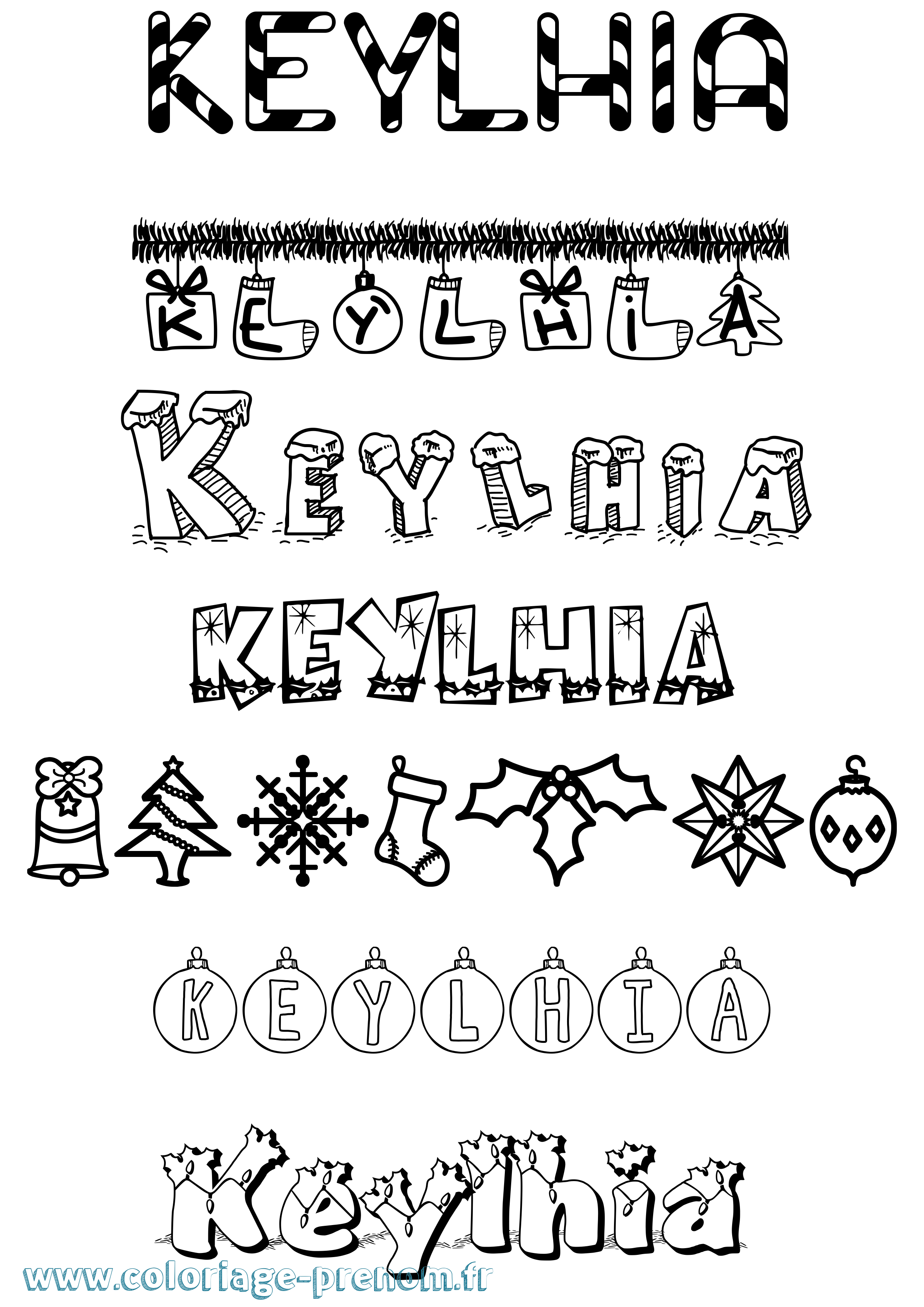 Coloriage Keylhia Noël Coloriage prénom Keylhia Noël