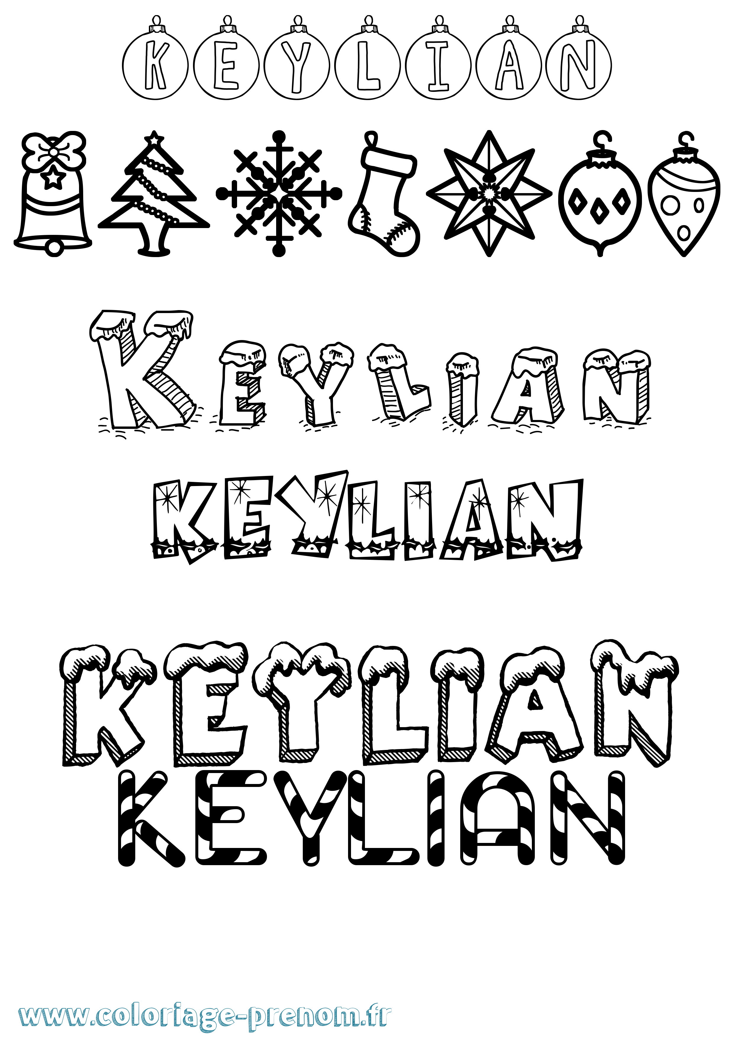 Coloriage Keylian Noël Coloriage prénom Keylian Noël