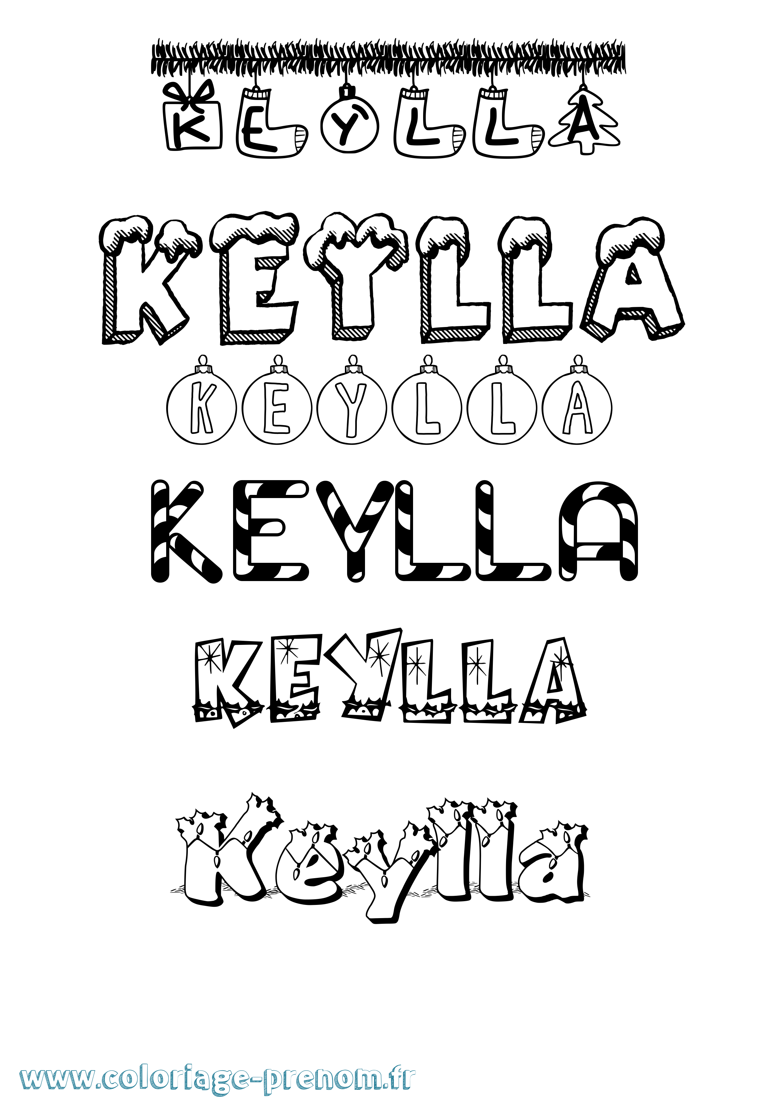 Coloriage Keylla Noël Coloriage prénom Keylla Noël