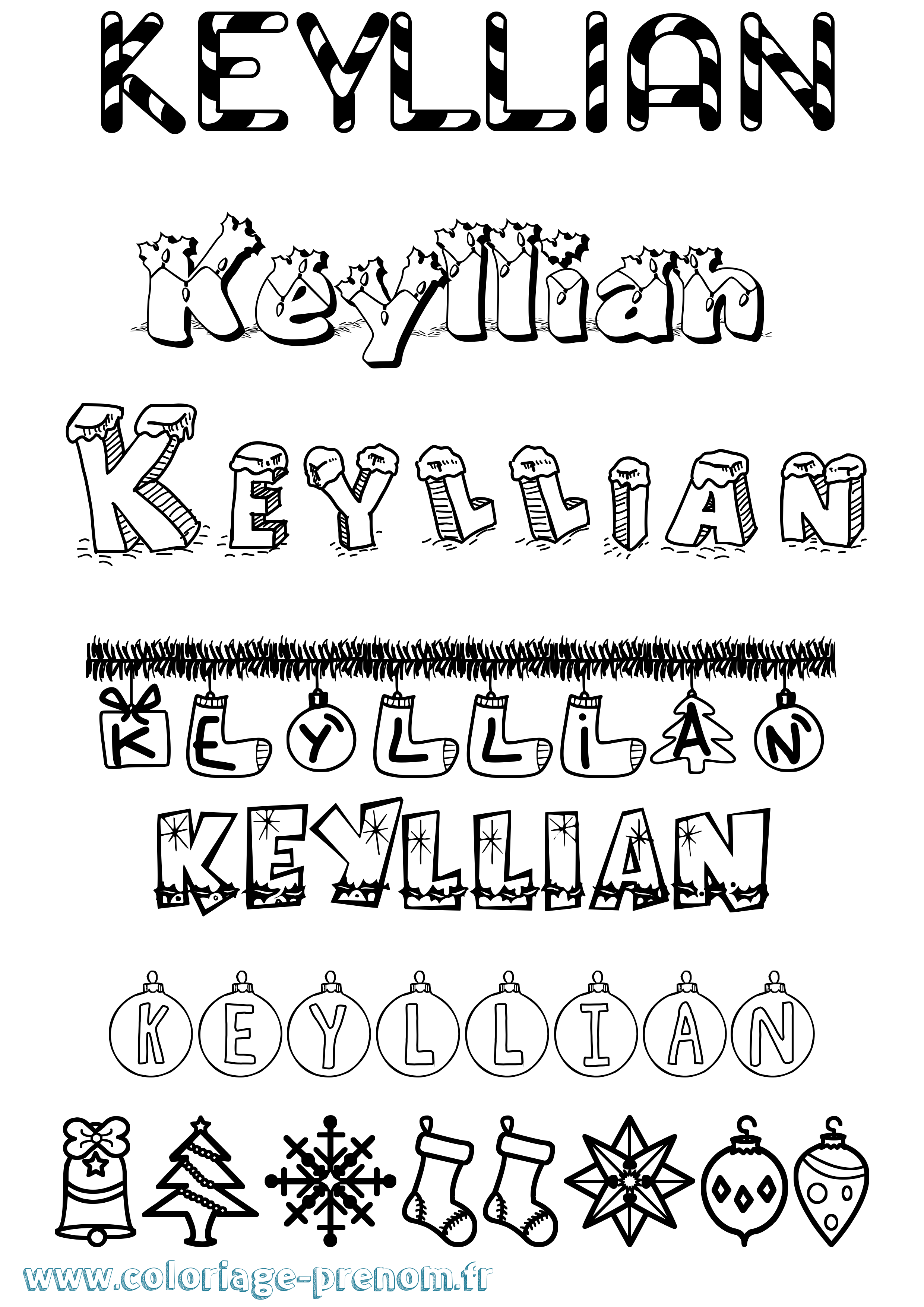 Coloriage Keyllian Noël Coloriage prénom Keyllian Noël