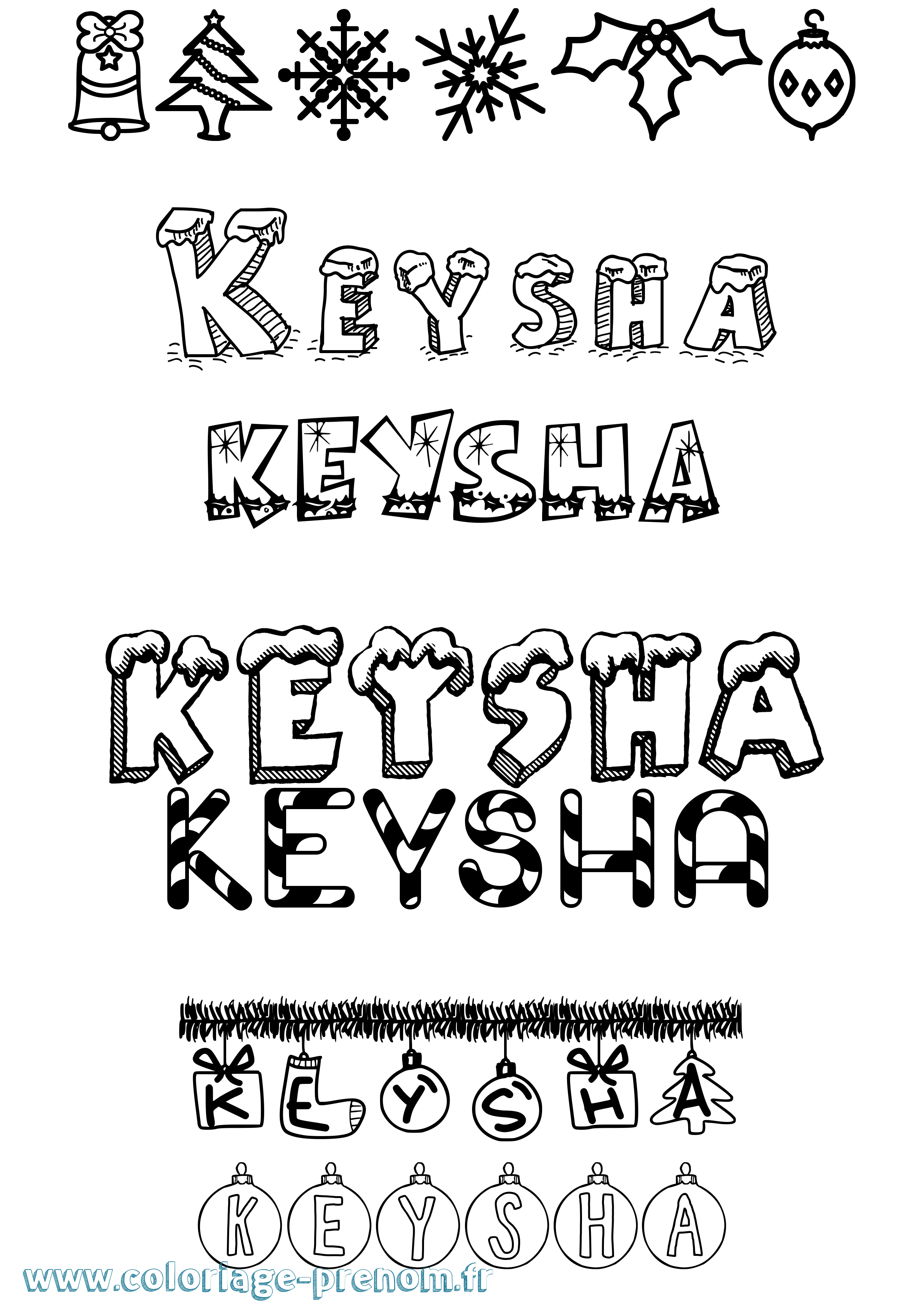 Coloriage Keysha Noël Coloriage prénom Keysha Noël