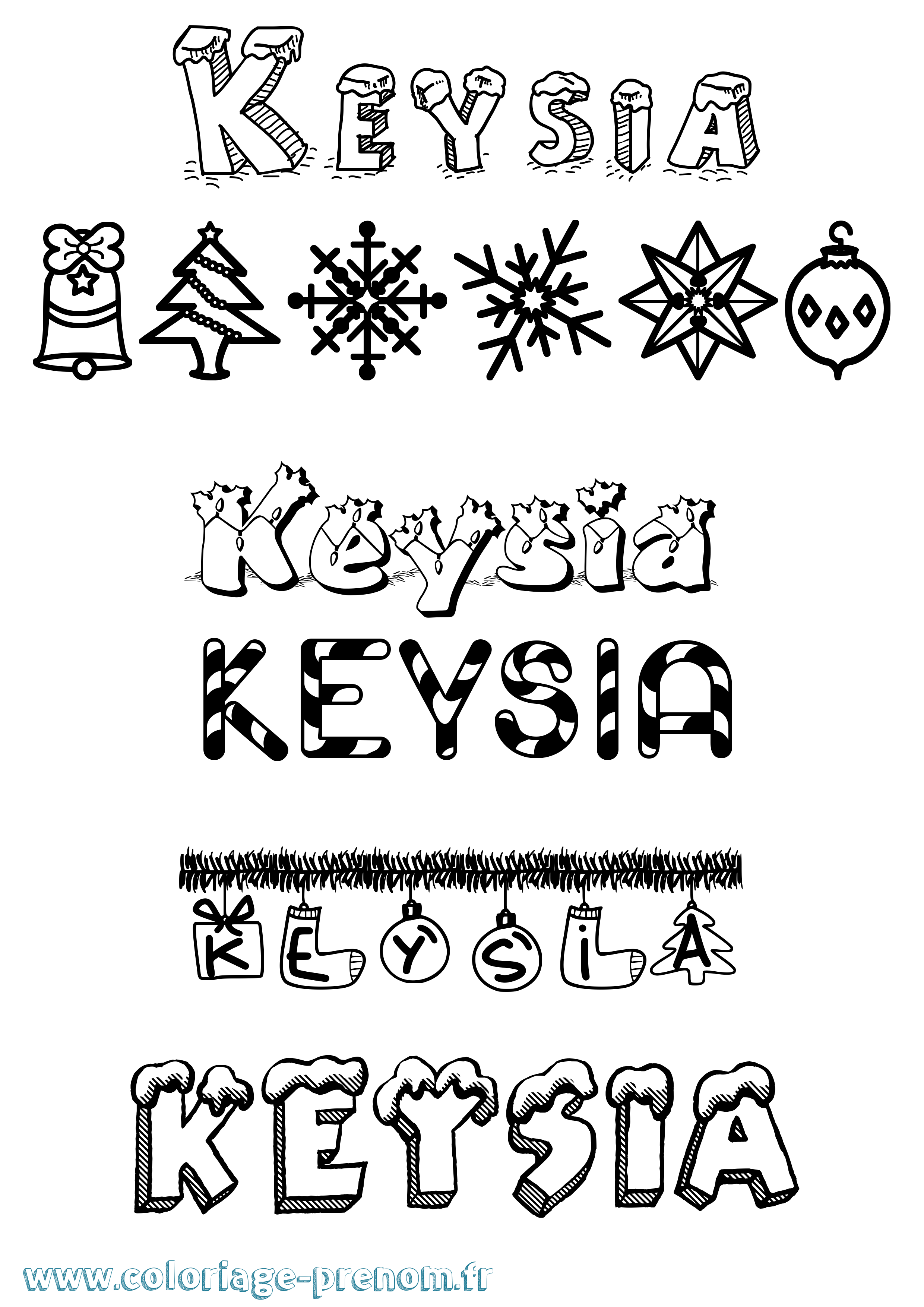 Coloriage Keysia Noël Coloriage prénom Keysia Noël
