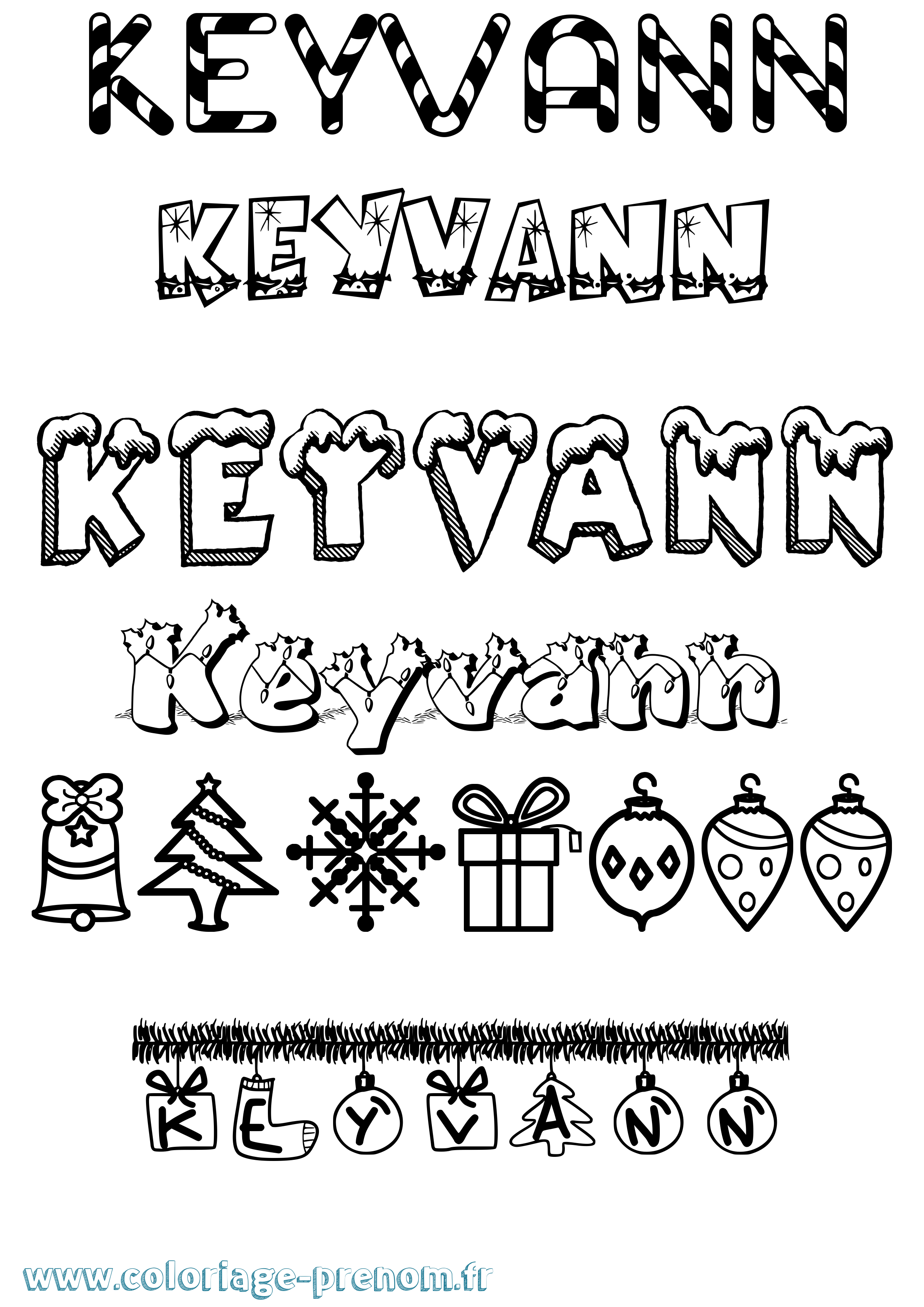 Coloriage Keyvann Noël Coloriage prénom Keyvann Noël