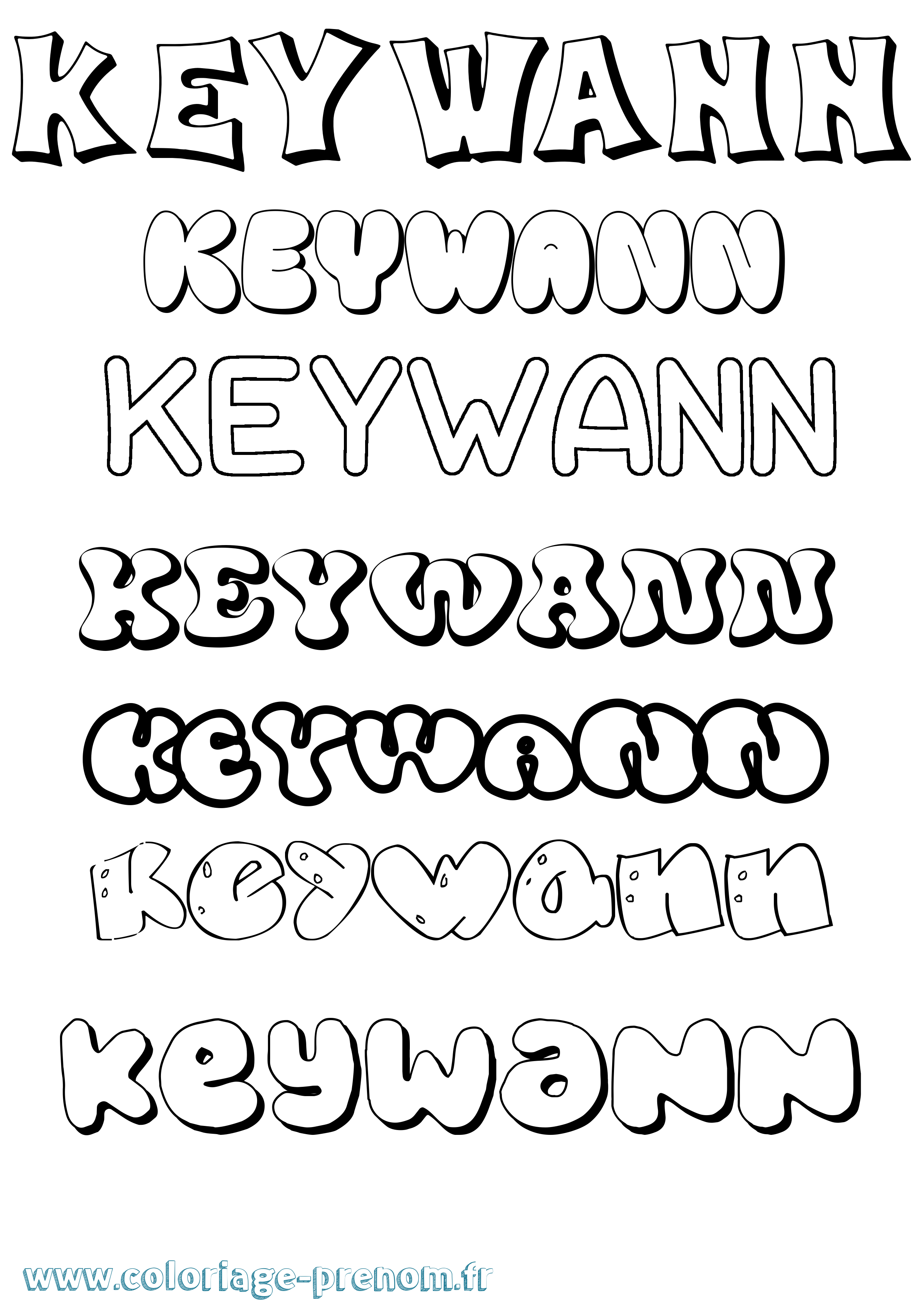 Coloriage Keywann Bubble Coloriage prénom Keywann Bubble