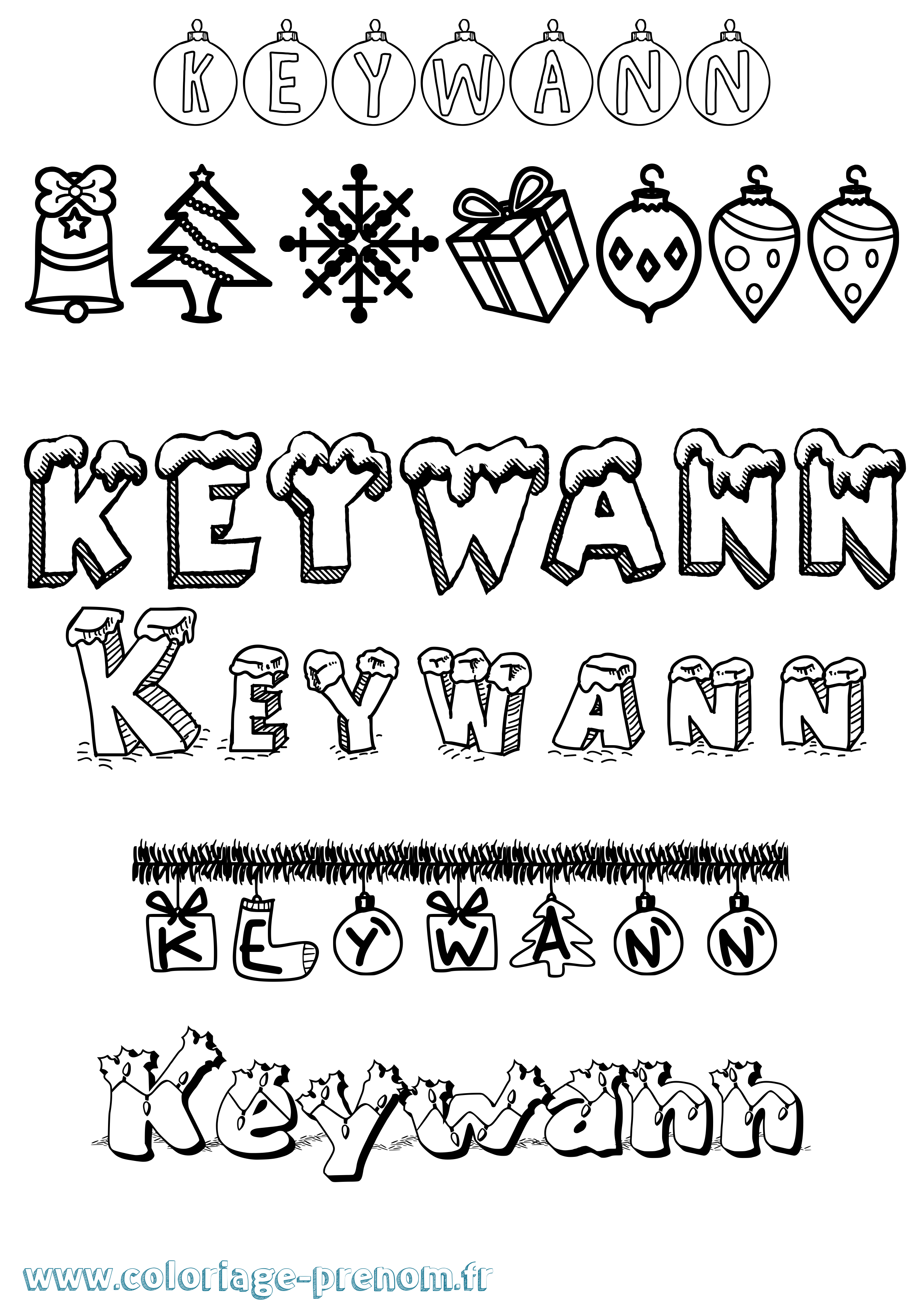 Coloriage Keywann Noël Coloriage prénom Keywann Noël