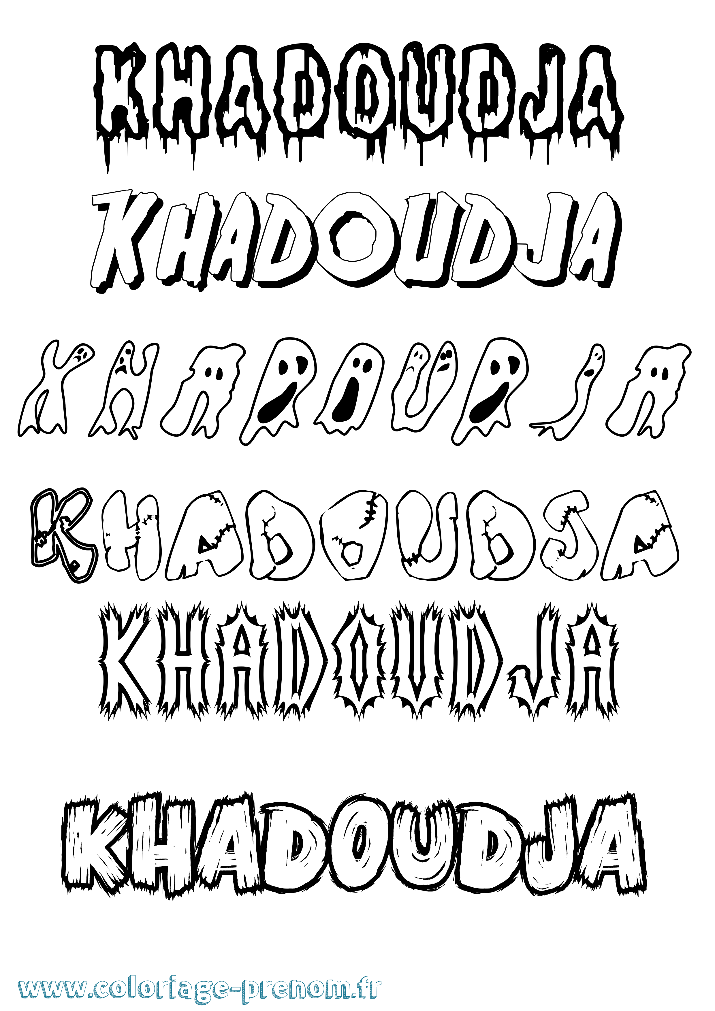 Coloriage Khadoudja Frisson Coloriage prénom Khadoudja Frisson