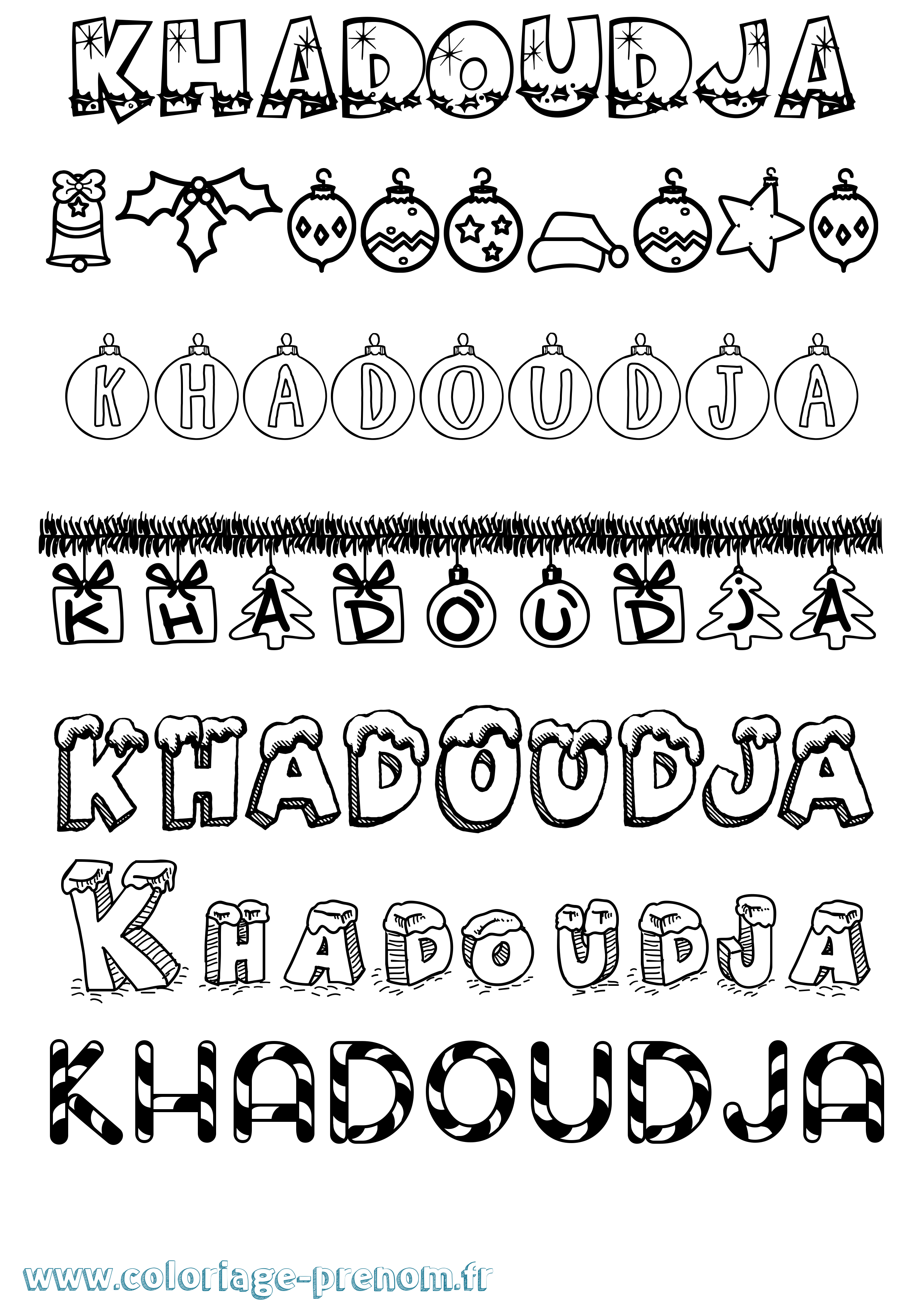 Coloriage Khadoudja Noël Coloriage prénom Khadoudja Noël