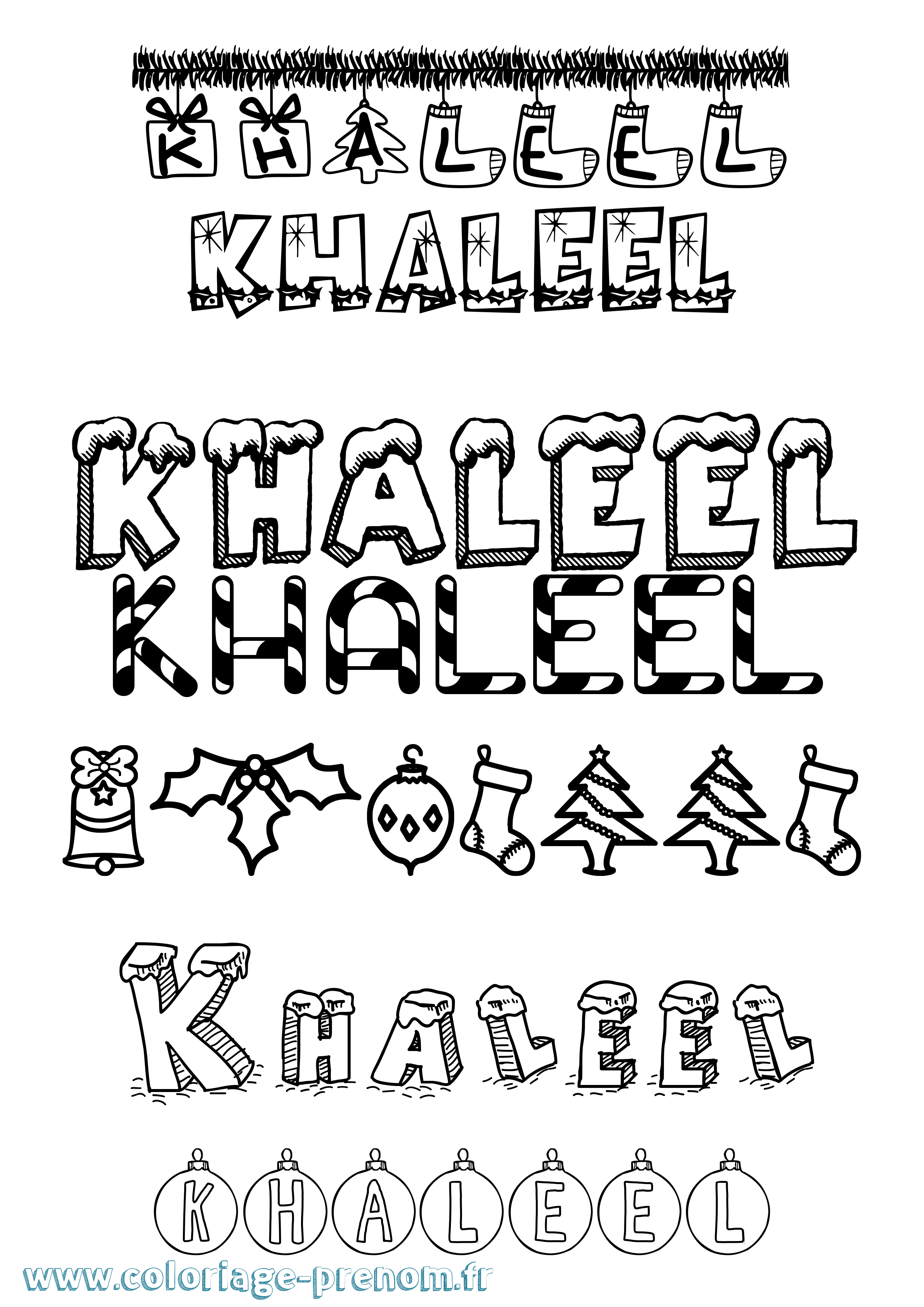 Coloriage Khaleel Noël Coloriage prénom Khaleel Noël
