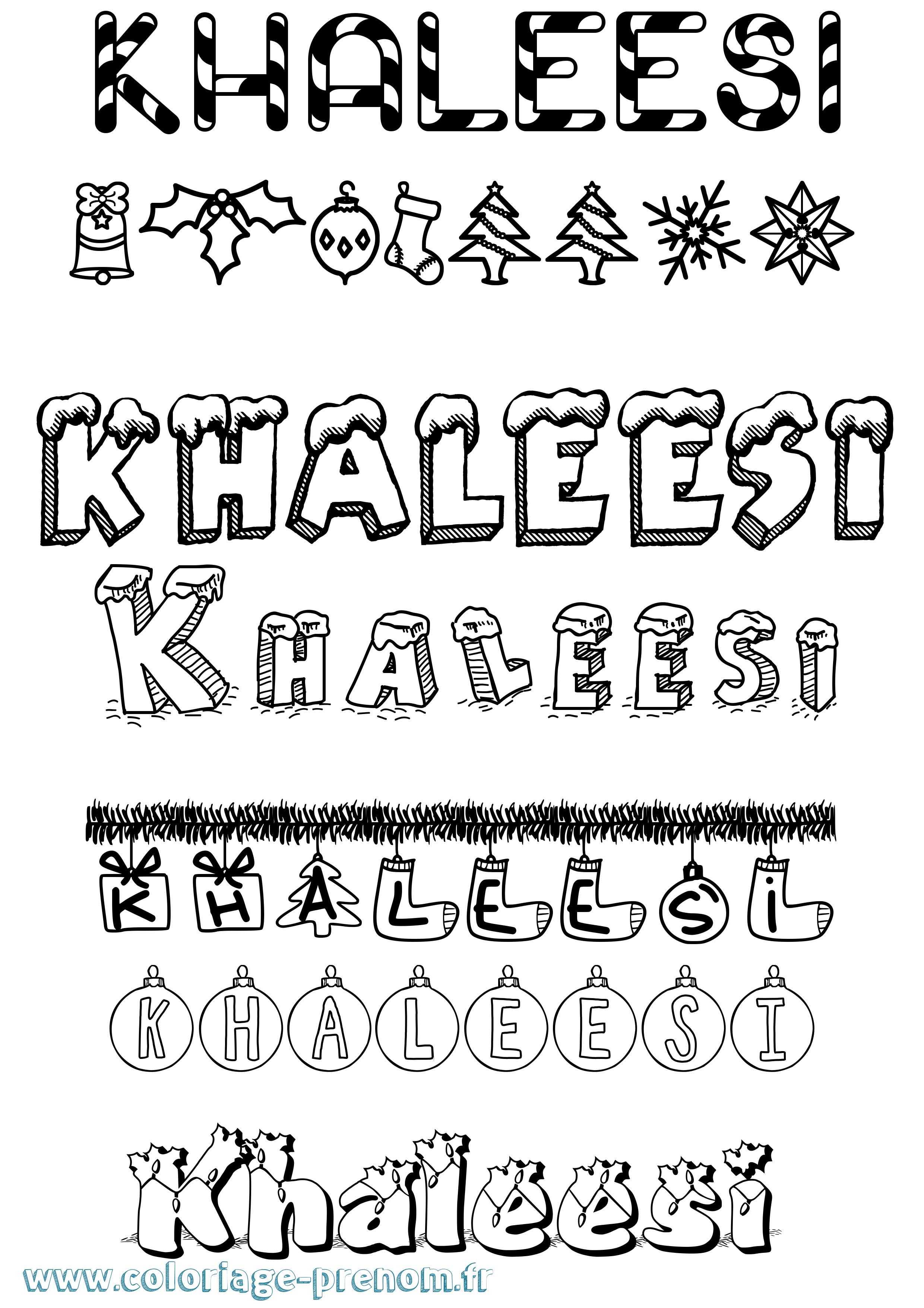 Coloriage Khaleesi Noël Coloriage prénom Khaleesi Noël