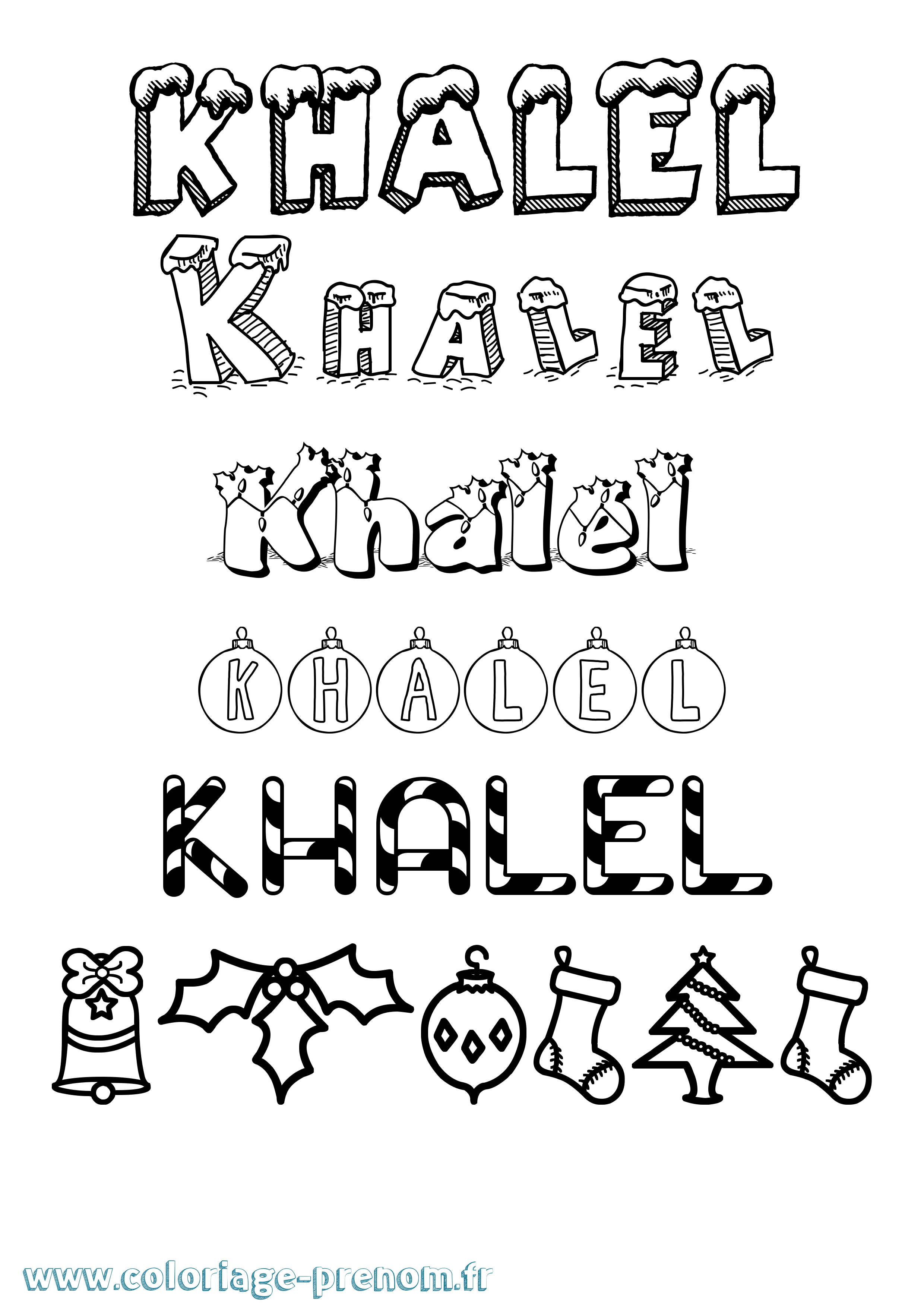 Coloriage Khalel Noël Coloriage prénom Khalel Noël