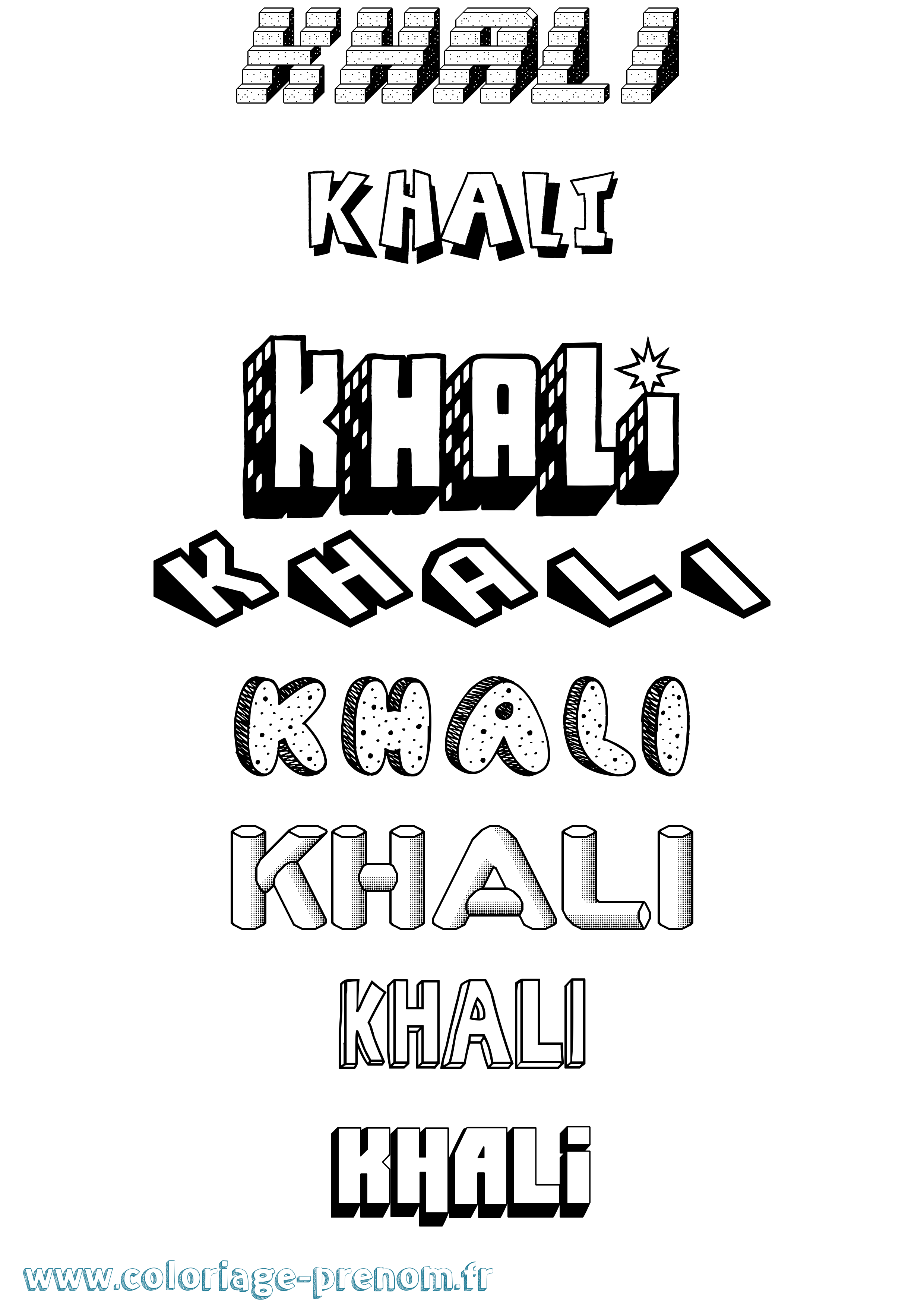 Coloriage Khali Effet 3D Coloriage prénom Khali Effet 3D