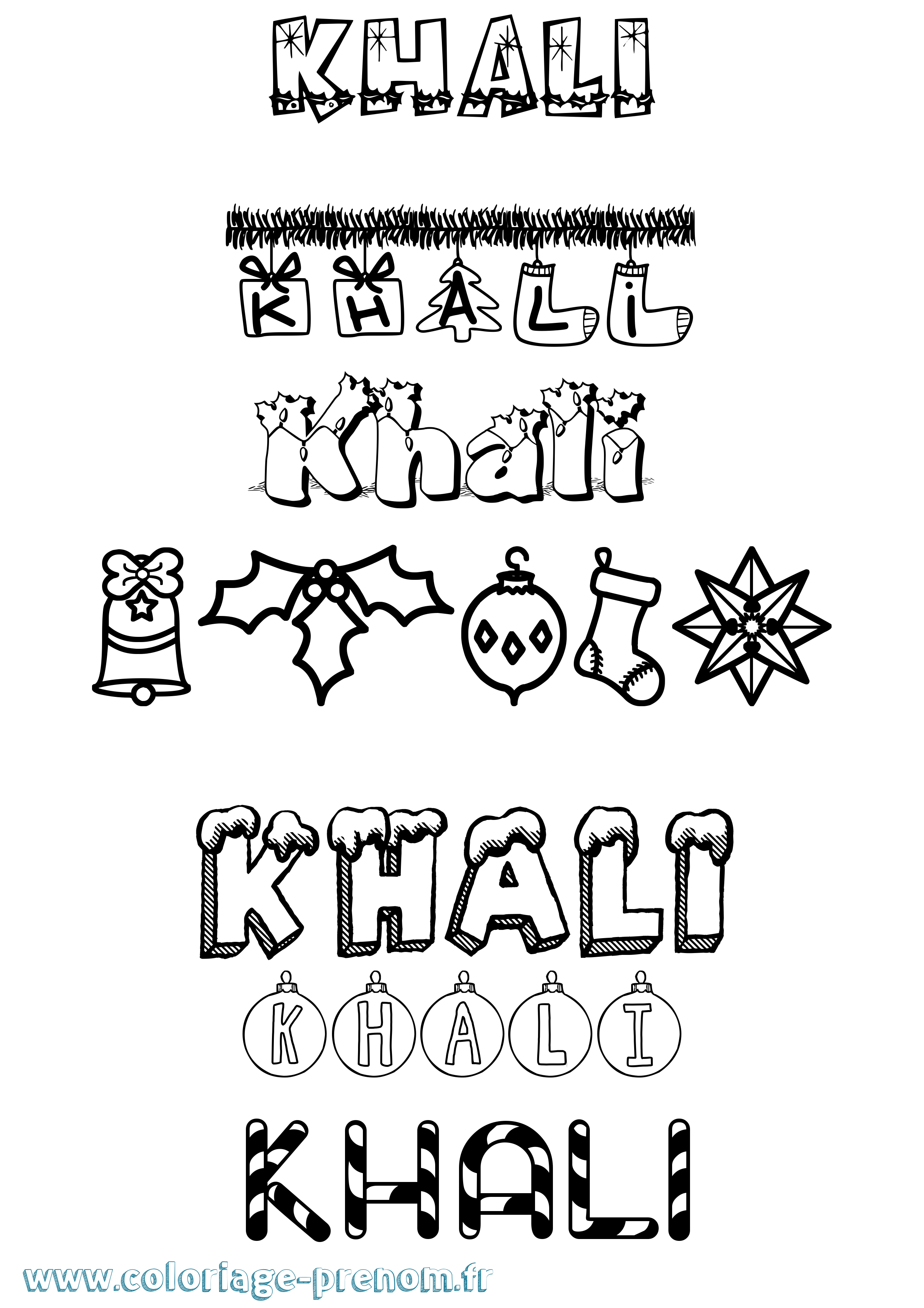 Coloriage Khali Noël Coloriage prénom Khali Noël