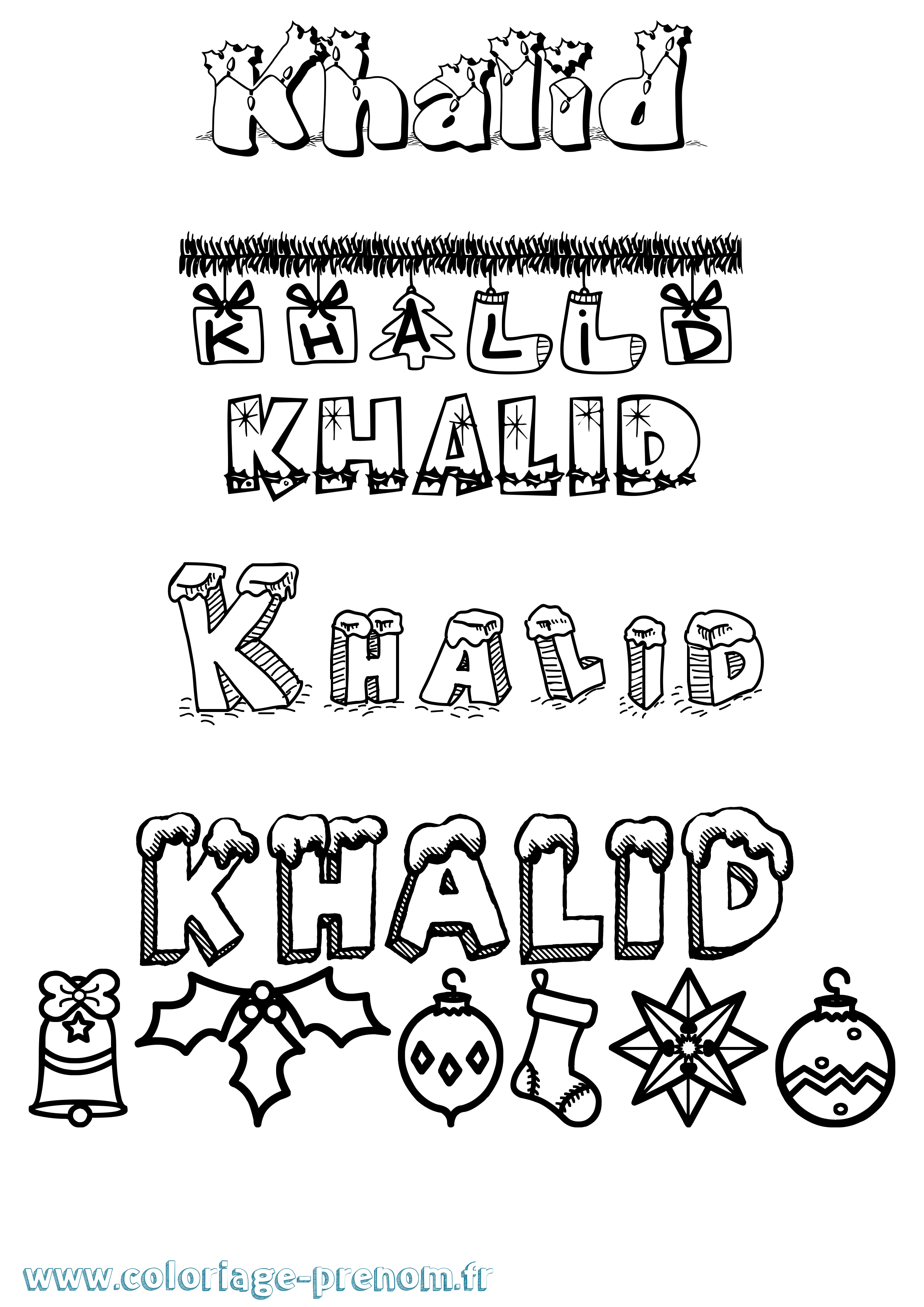 Coloriage Khalid Noël Coloriage prénom Khalid Noël