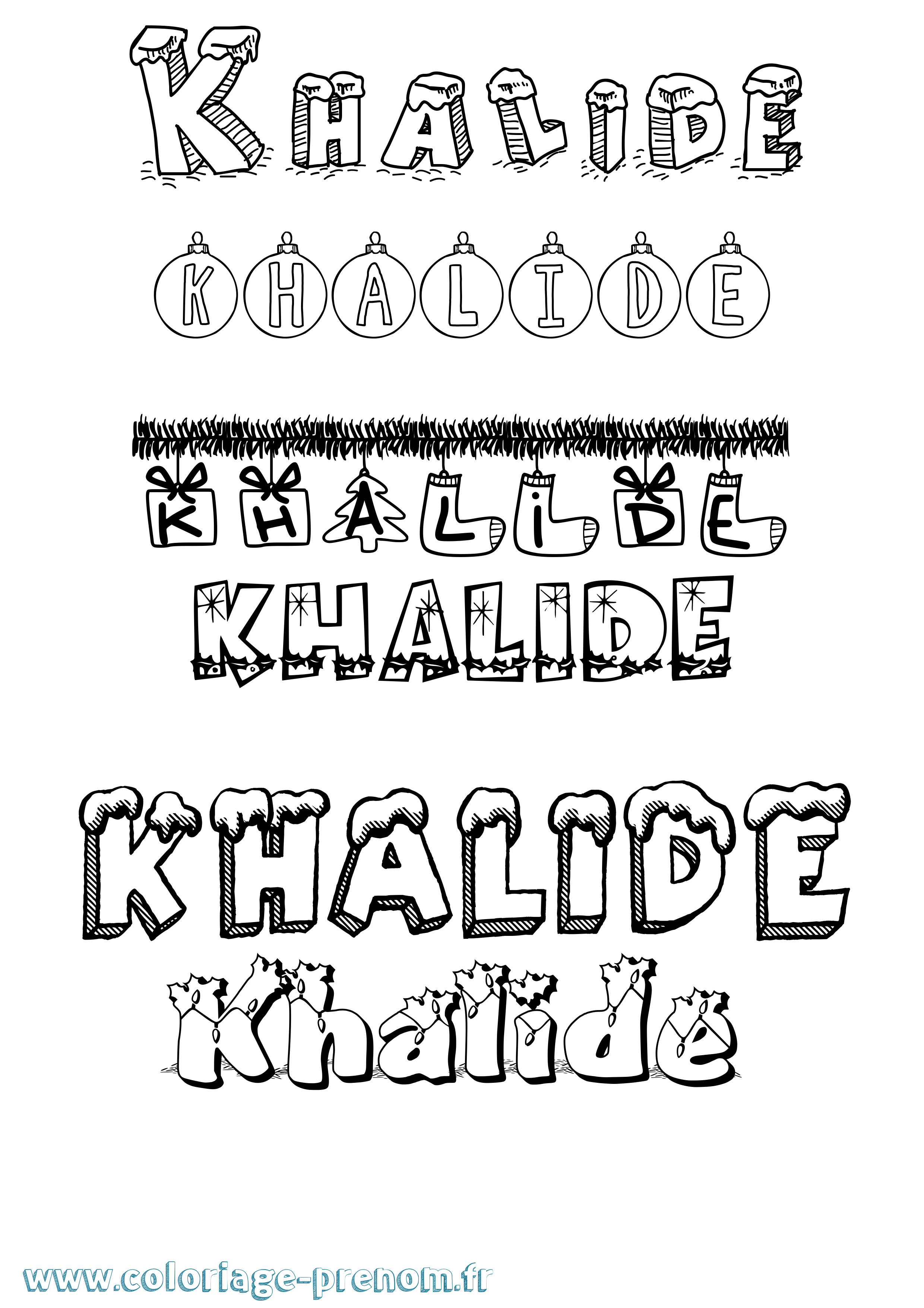 Coloriage Khalide Noël Coloriage prénom Khalide Noël
