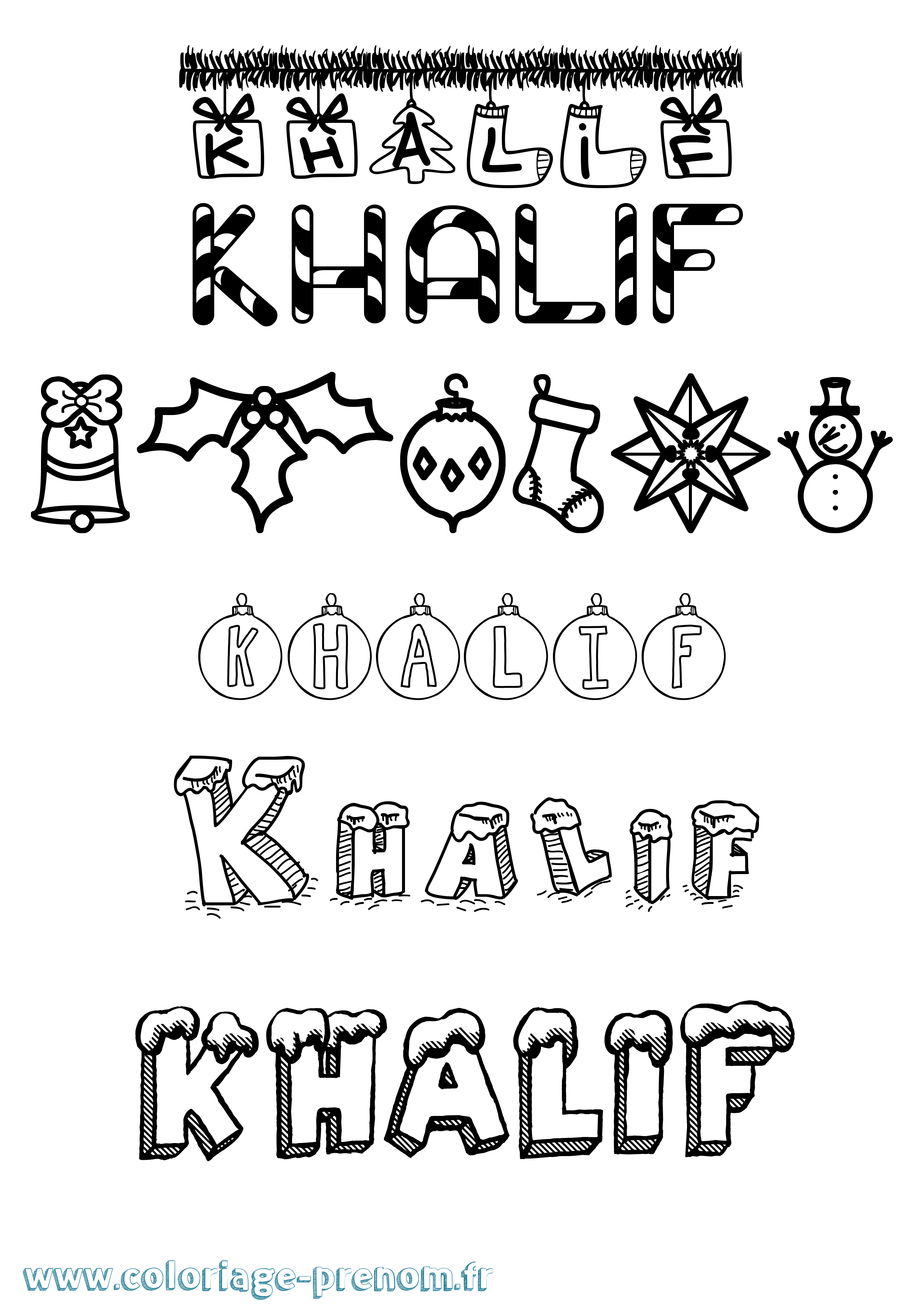 Coloriage Khalif Noël Coloriage prénom Khalif Noël